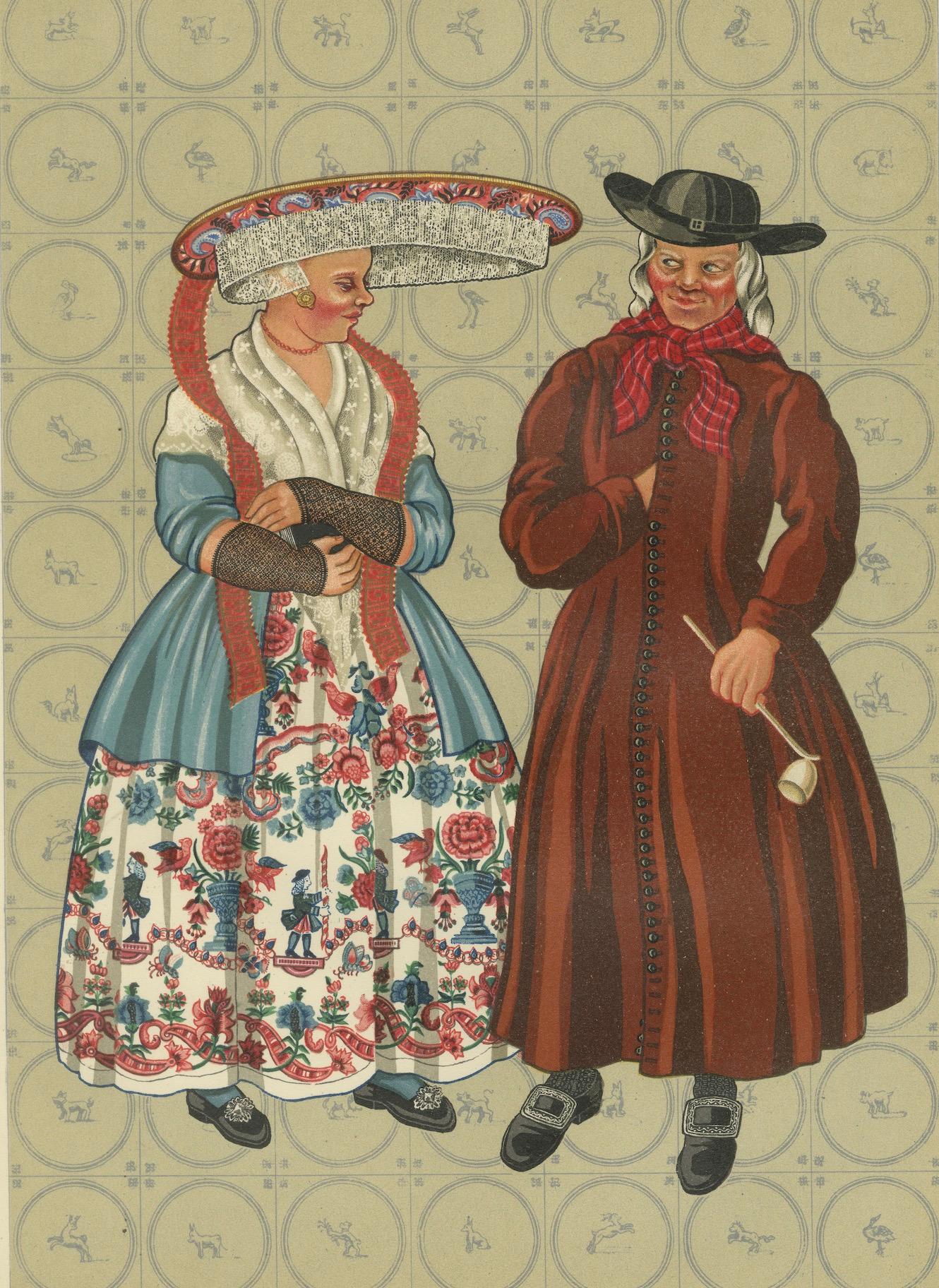 Trajes frisones de Makkum en Holanda con gorro de encaje y redingote, 1932 en venta 2