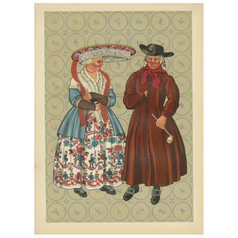 Frisian Costumes of Makkum in The Netherlands with Lace Cap and Redingote, 1932