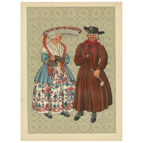 Frisian Costumes of Makkum in The Netherlands with Lace Cap and Redingote, 1932