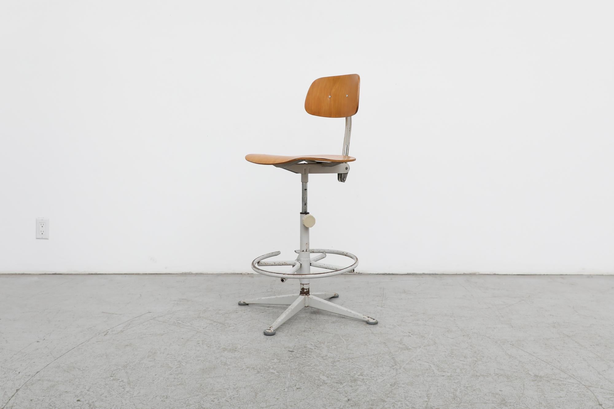 Friso Kramer Adjustable Drafting Stool with Foot Rest In Good Condition In Los Angeles, CA