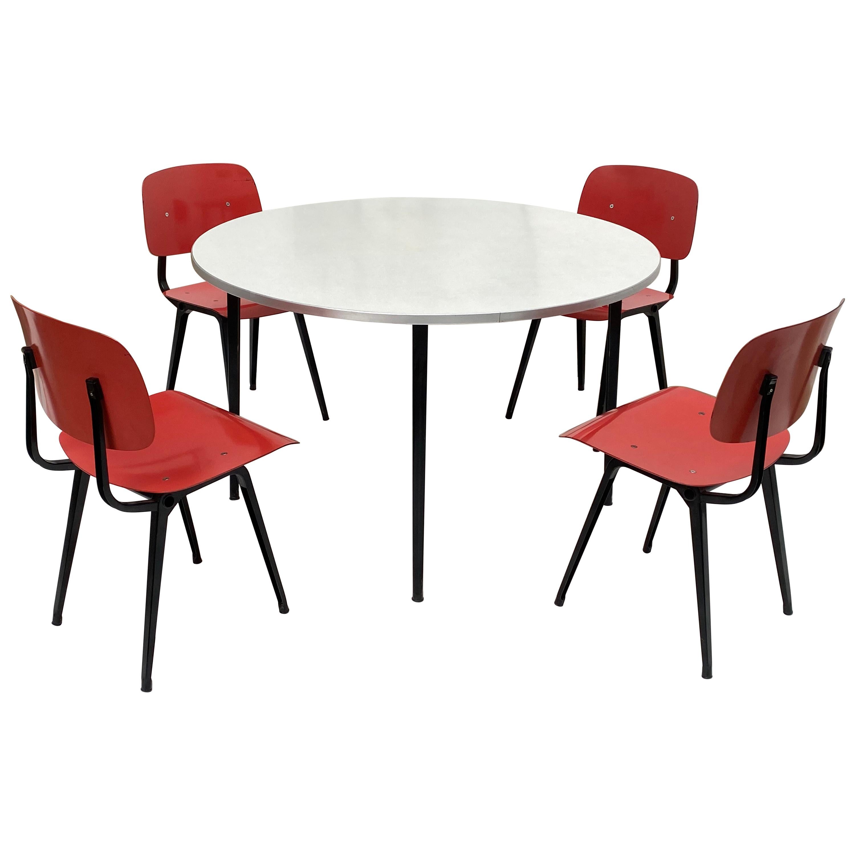 Friso Kramer Early Edition Revolt Chairs + Rare Matching Round Reform Table 1953