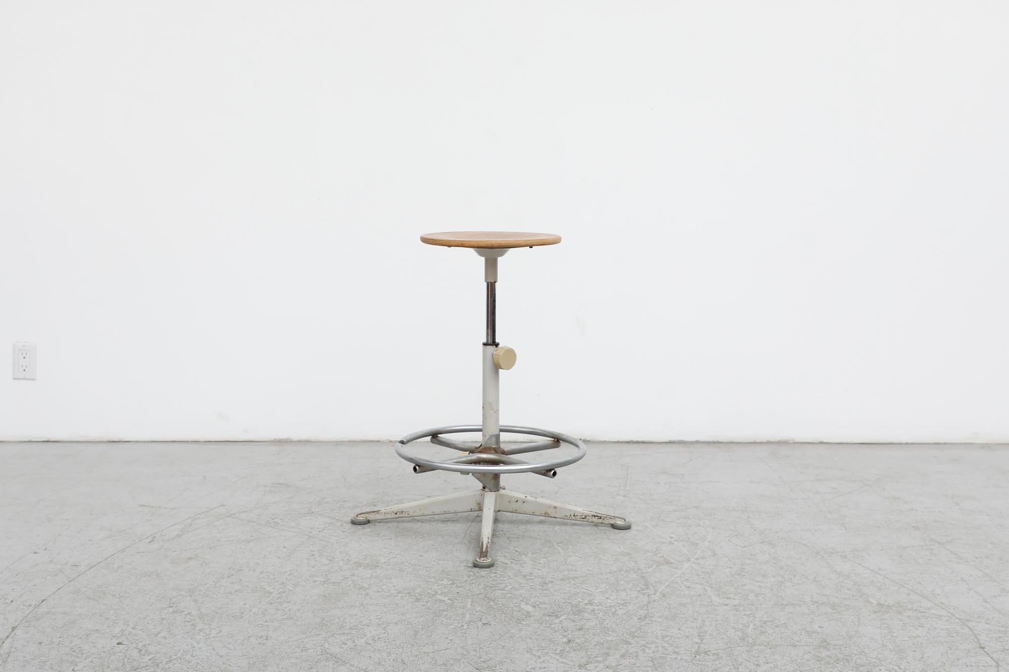 Mid-20th Century Friso Kramer Height Adjustable Drafting Stool with Footrest For Sale