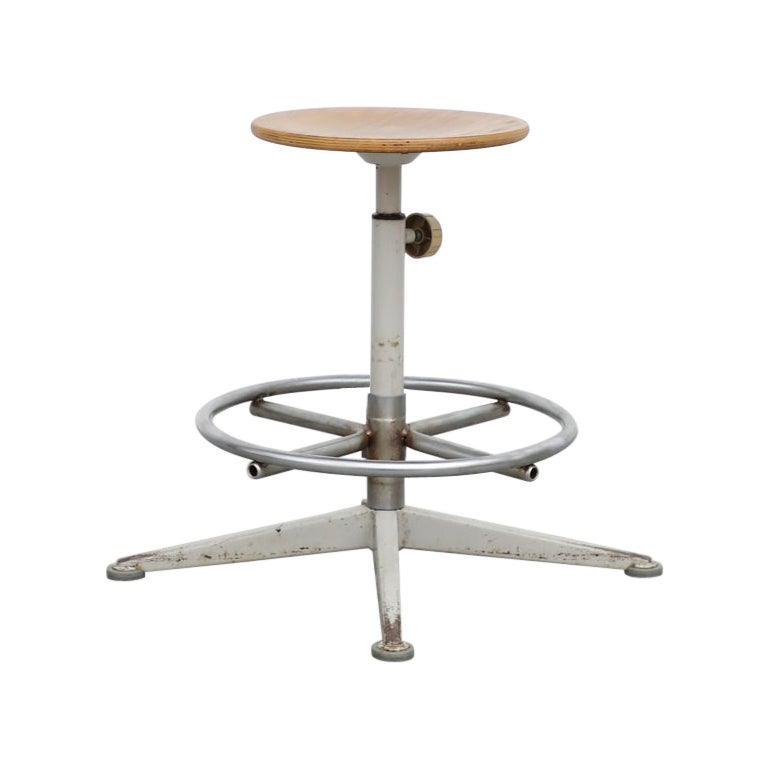 Friso Kramer Height Adjustable Drafting Stool with Footrest