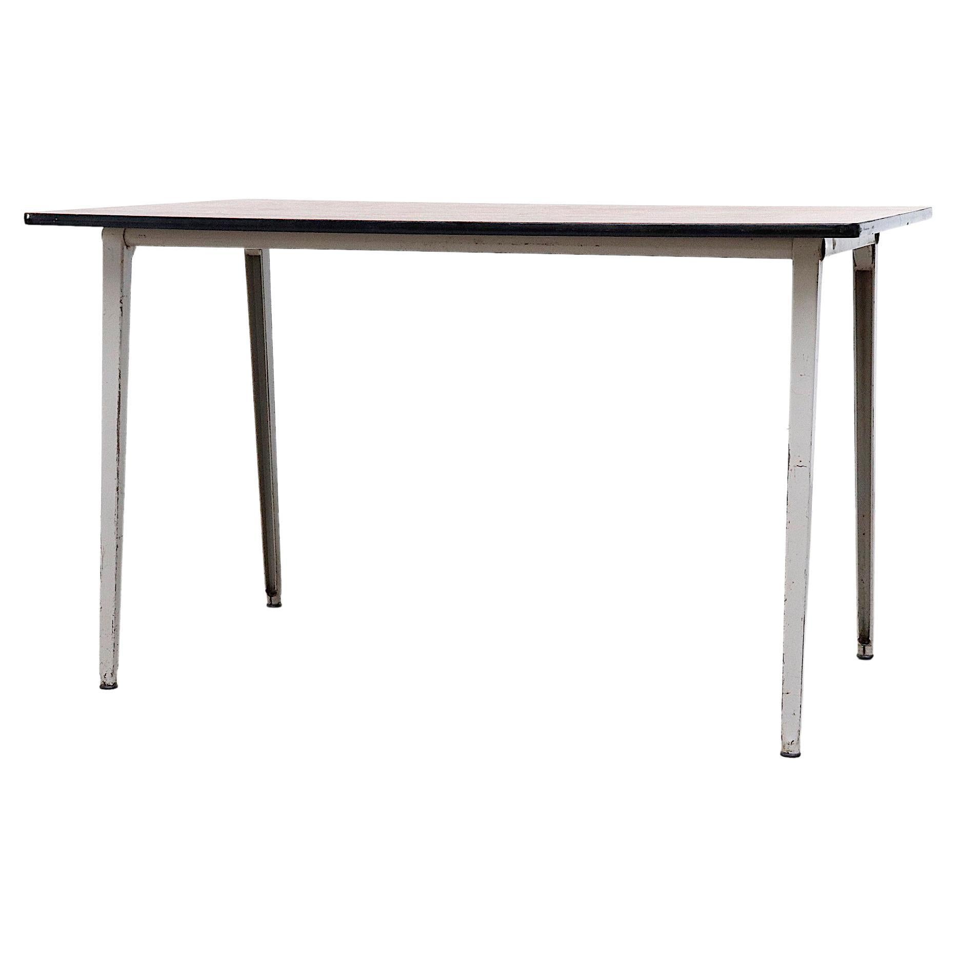 Friso Kramer 'REFORM" Industrial Dining or Work Table with Teak Veneered Top For Sale