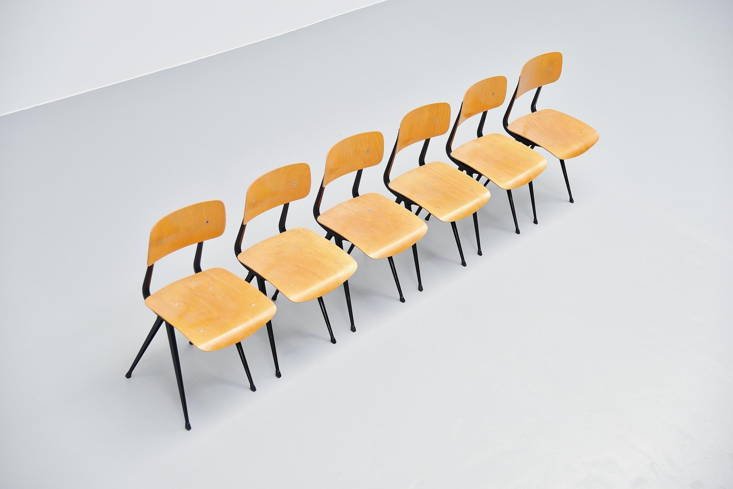Cold-Painted Friso Kramer Result Chairs Set Birch Ahrend 1965 For Sale