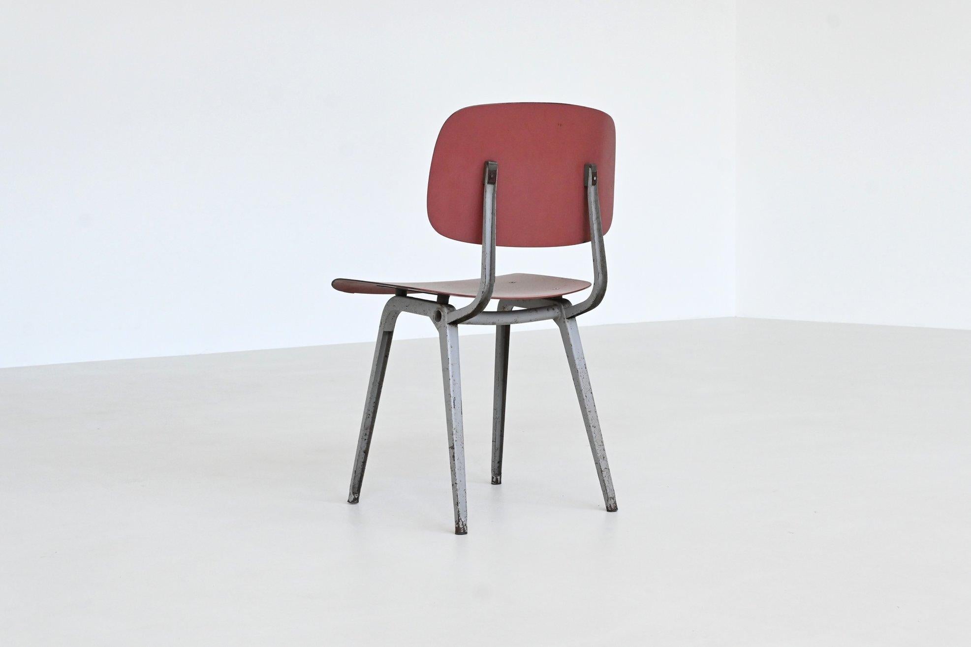 Industrial Friso Kramer Revolt chair red grey Ahrend de Cirkel The Netherlands 1953