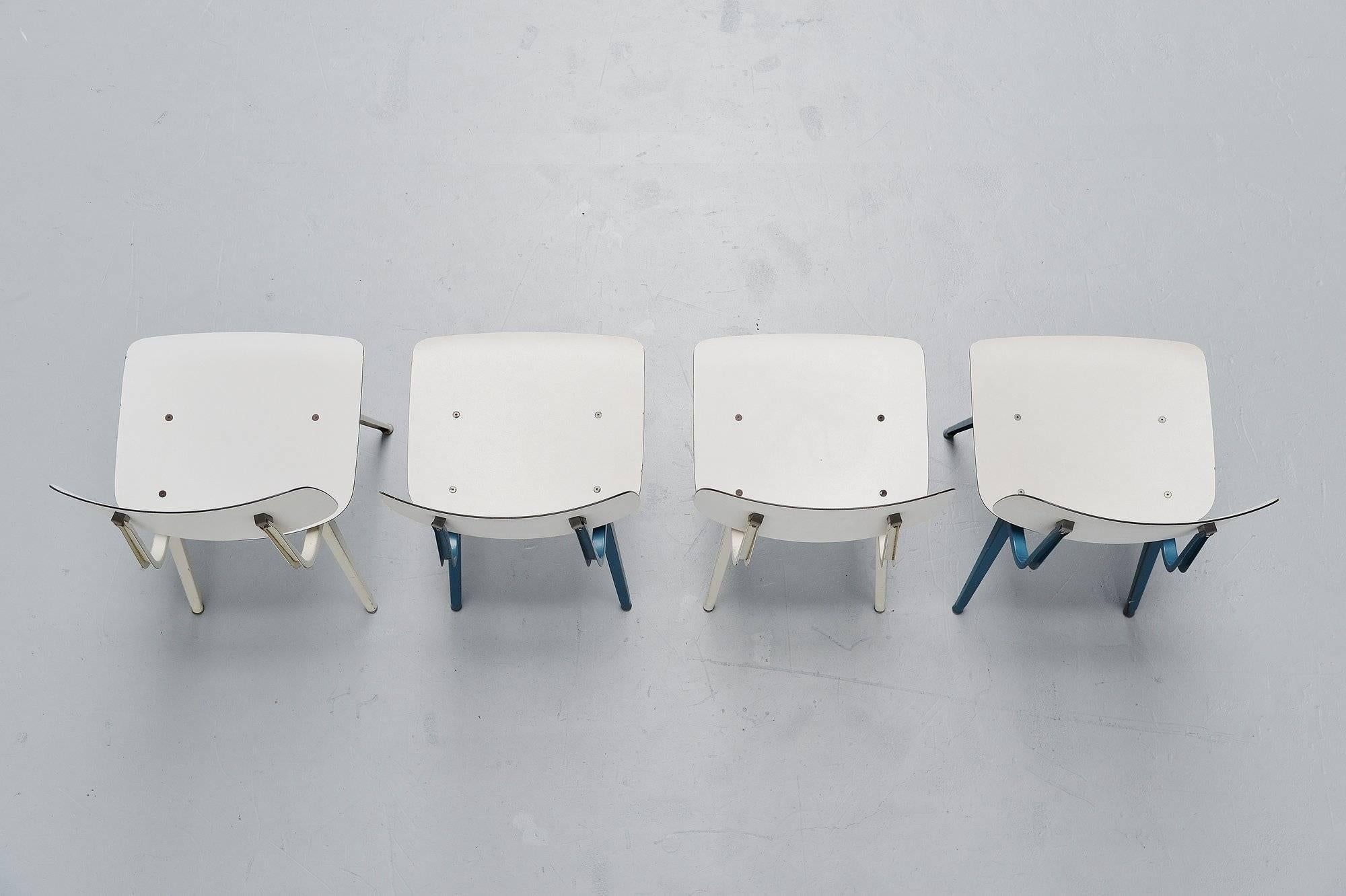 Dutch  Friso Kramer Revolt Chairs Set 1953 Blue Grey White