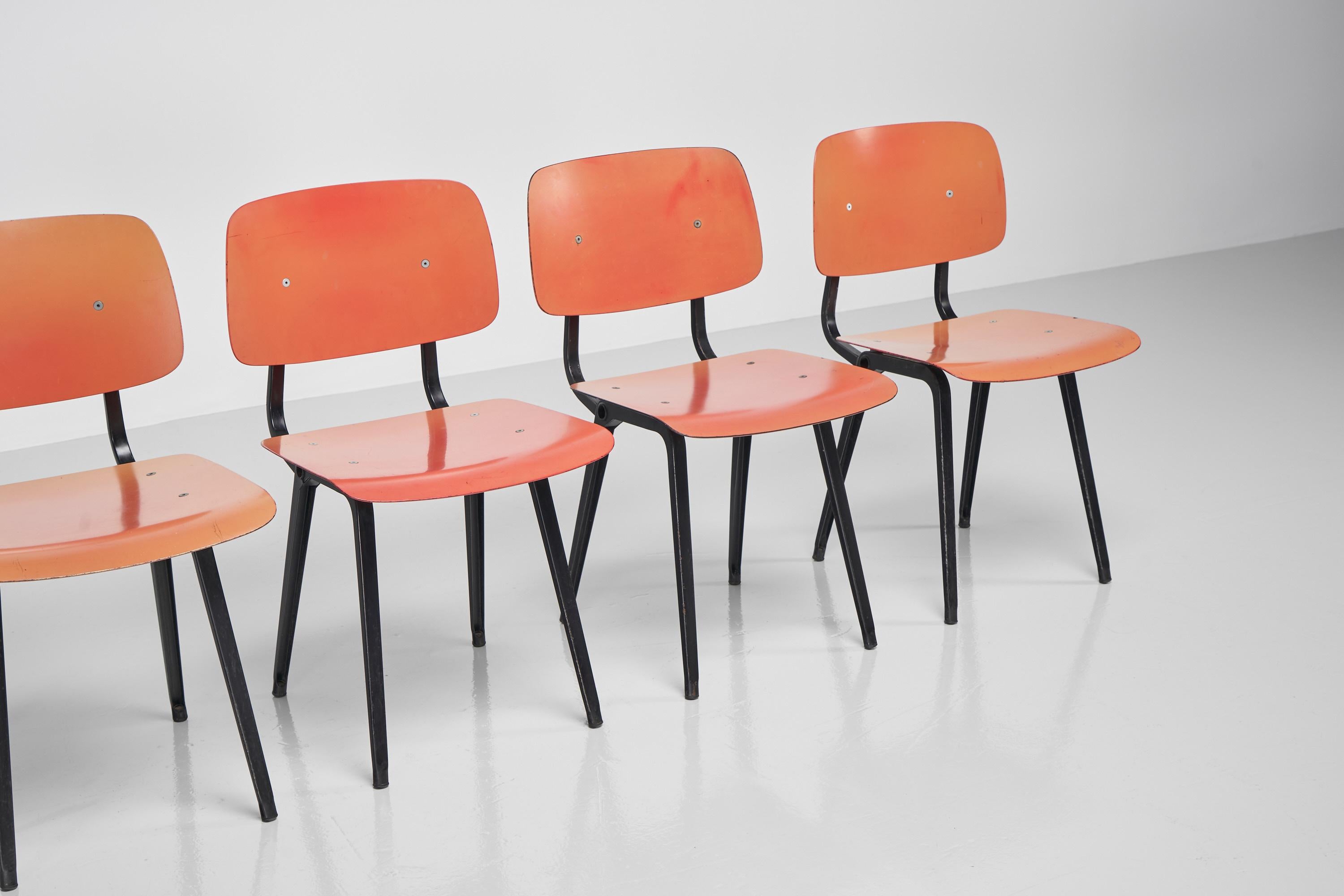 Iconic set of 6 so called 'Revolt' chairs designed by Friso Kramer and manufactured by Ahrend de Cirkel, Holland 1960s. Though the Revolt chair was already designed in 1953, the production started in 1958 and these specific chairs are from the