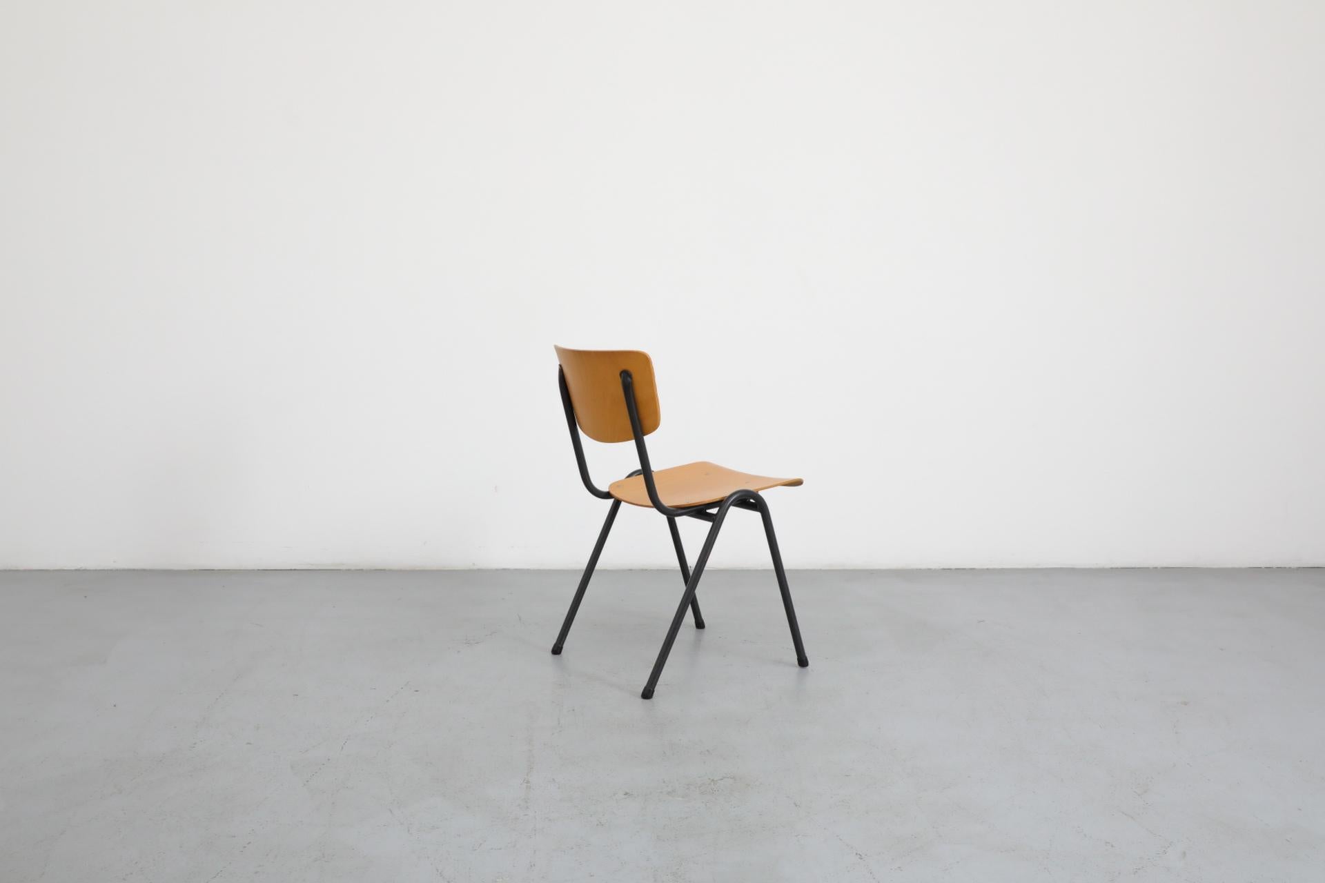 Friso Kramer Style Molded Blonde Plywood Industrial Stacking Chairs For Sale 3