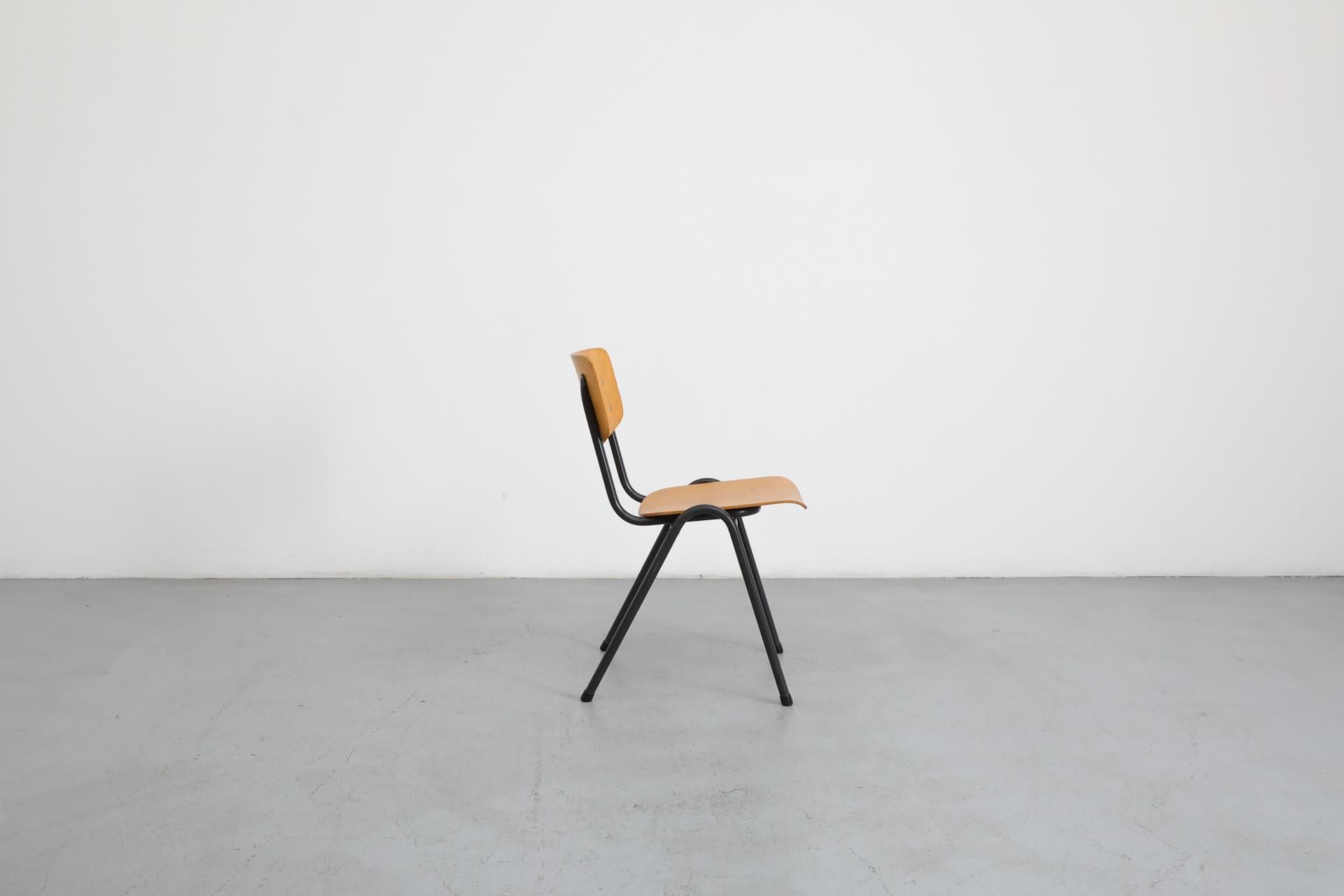 Friso Kramer Style Molded Blonde Plywood Industrial Stacking Chairs For Sale 4