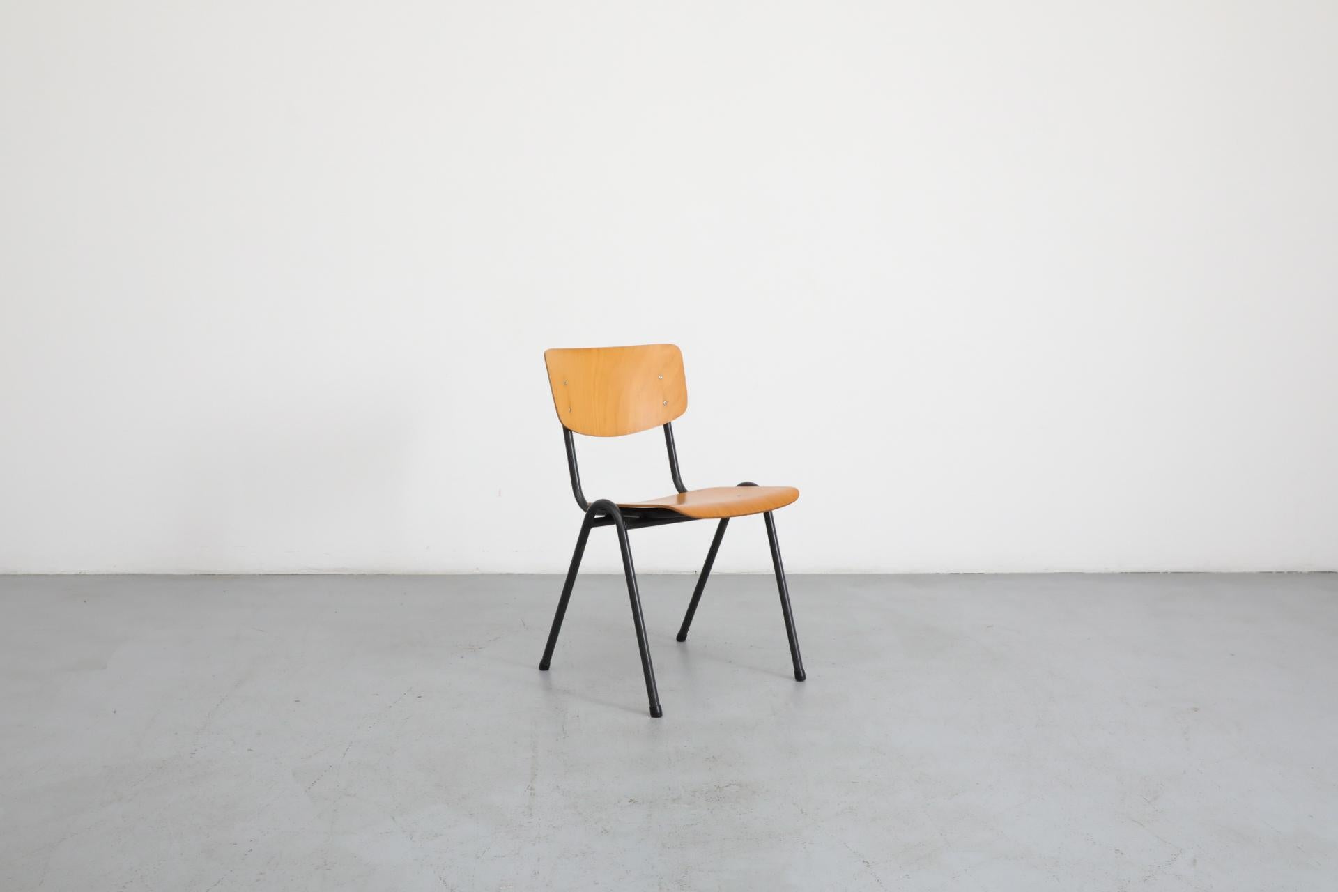 Friso Kramer Style Molded Blonde Plywood Industrial Stacking Chairs For Sale 5