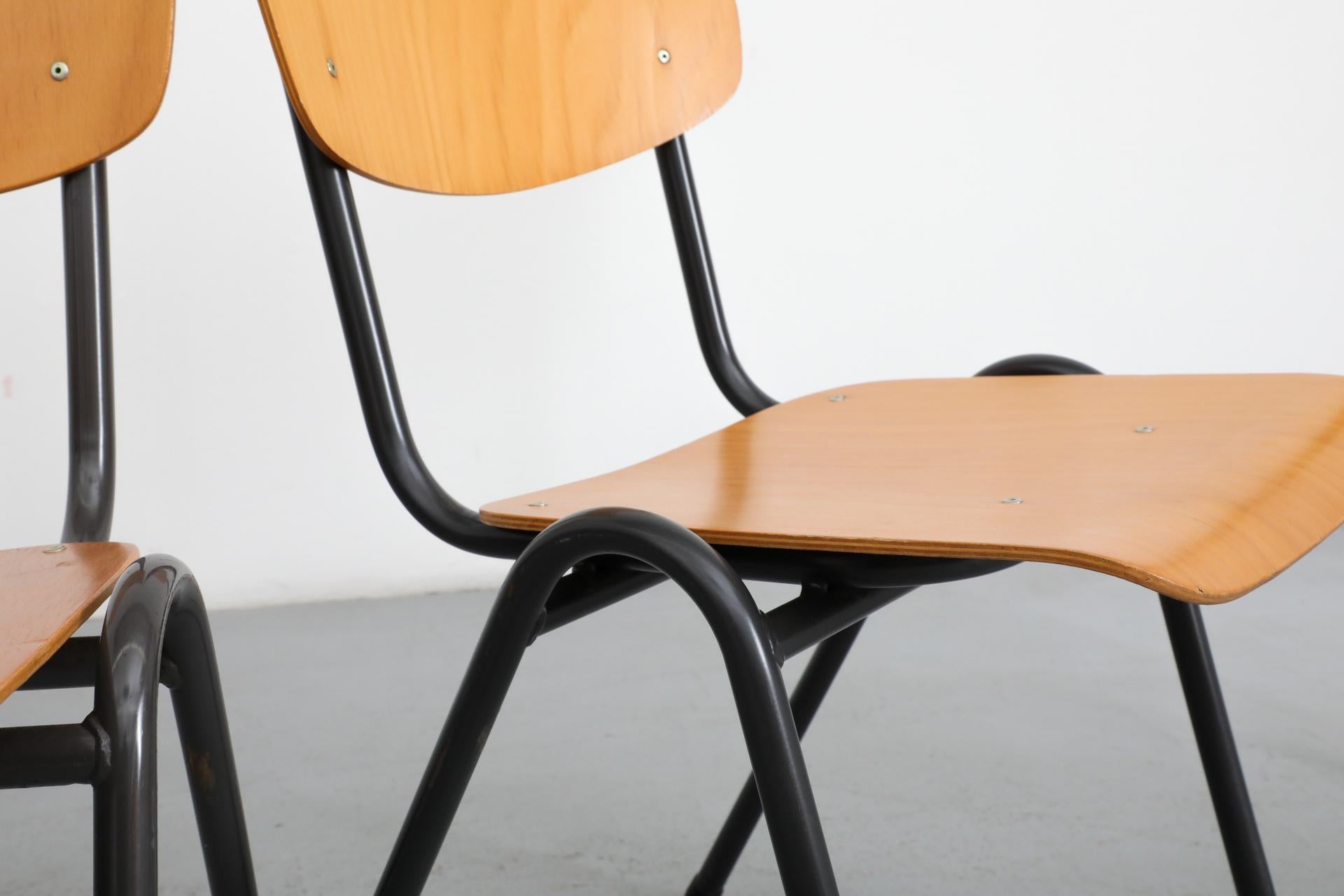 Friso Kramer Style Molded Blonde Plywood Industrial Stacking Chairs For Sale 7