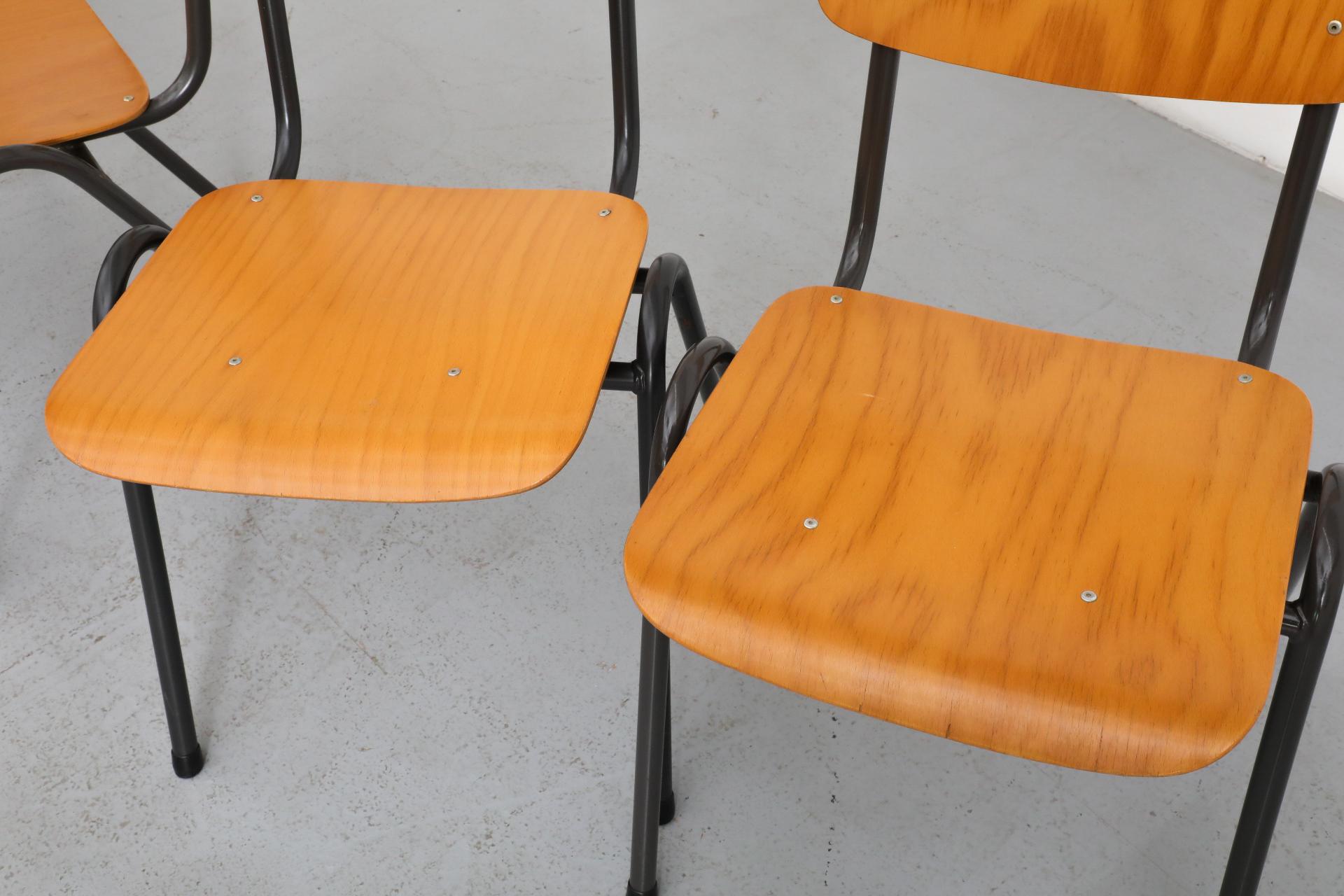 Friso Kramer Style Molded Blonde Plywood Industrial Stacking Chairs For Sale 8