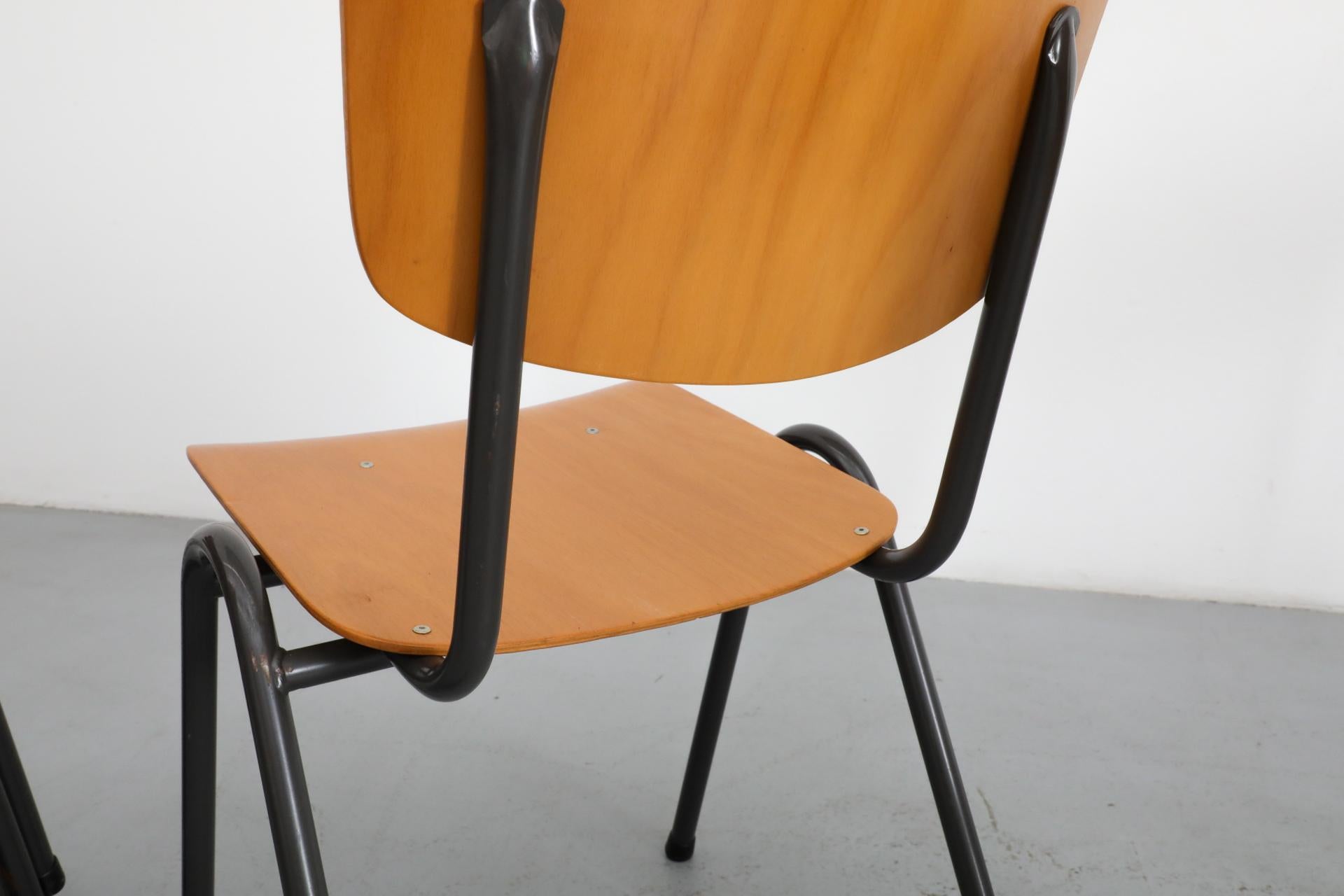 Friso Kramer Style Molded Blonde Plywood Industrial Stacking Chairs For Sale 9
