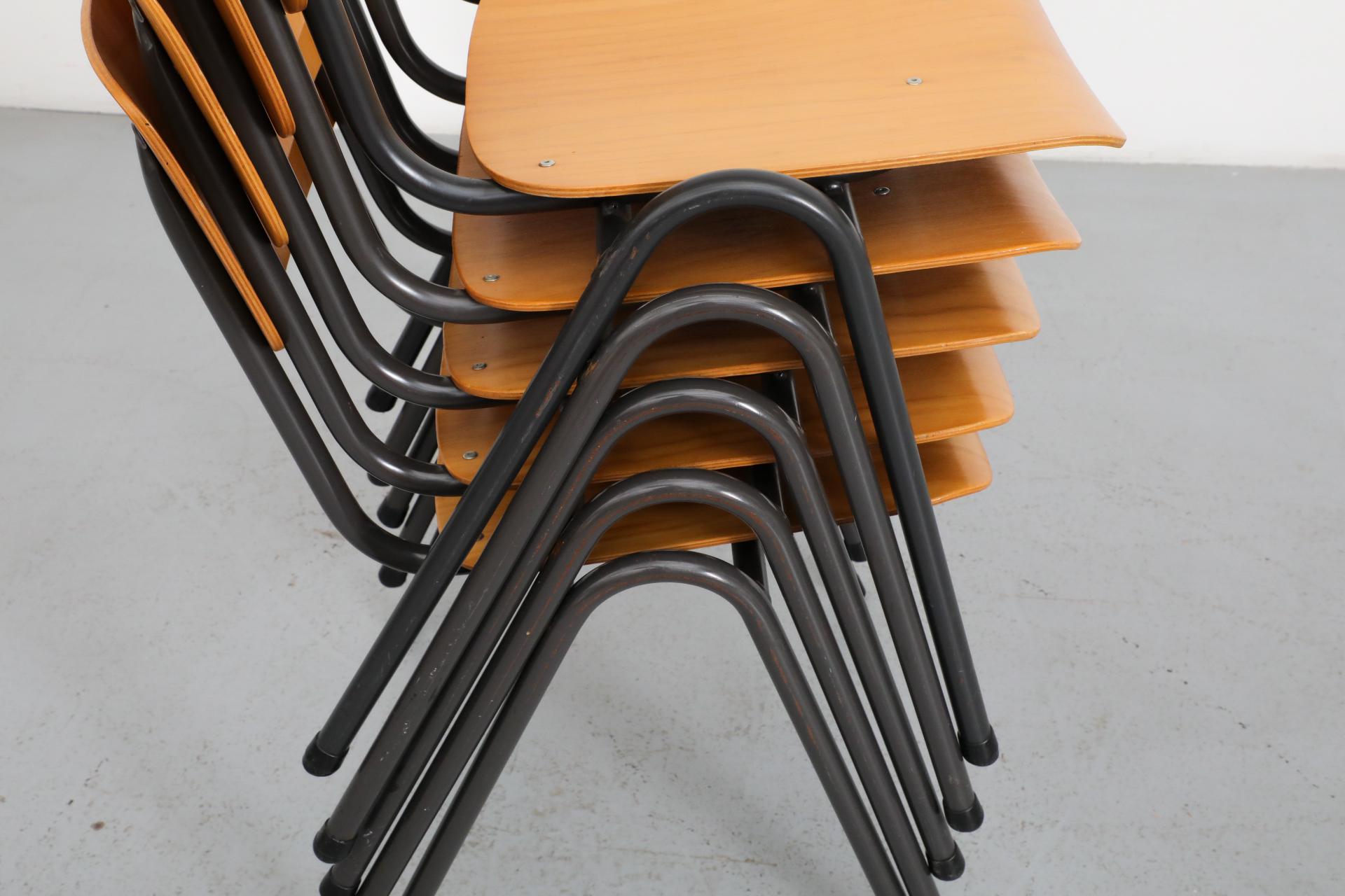 Friso Kramer Style Molded Blonde Plywood Industrial Stacking Chairs For Sale 12