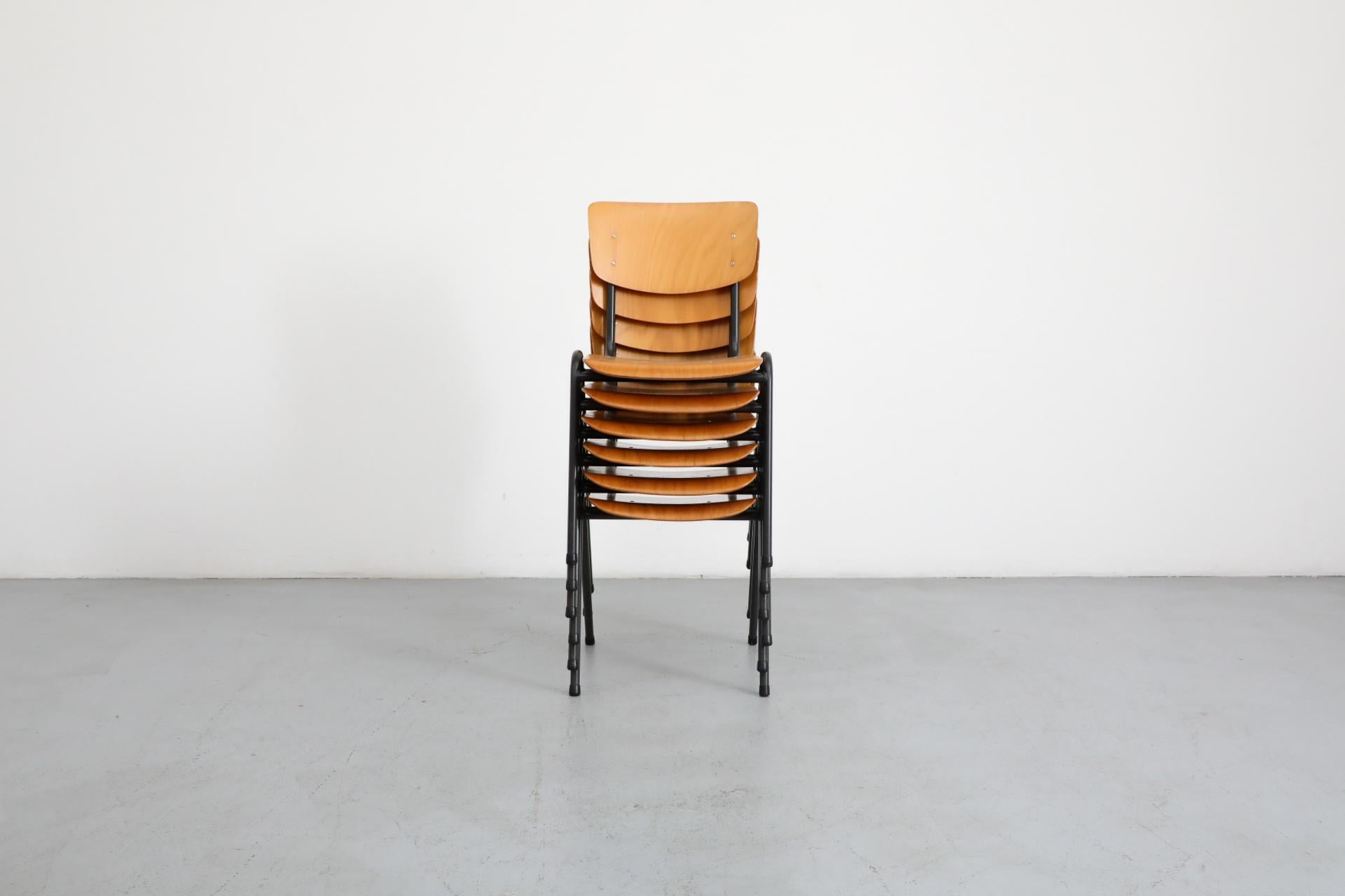 Enameled Friso Kramer Style Molded Blonde Plywood Industrial Stacking Chairs For Sale