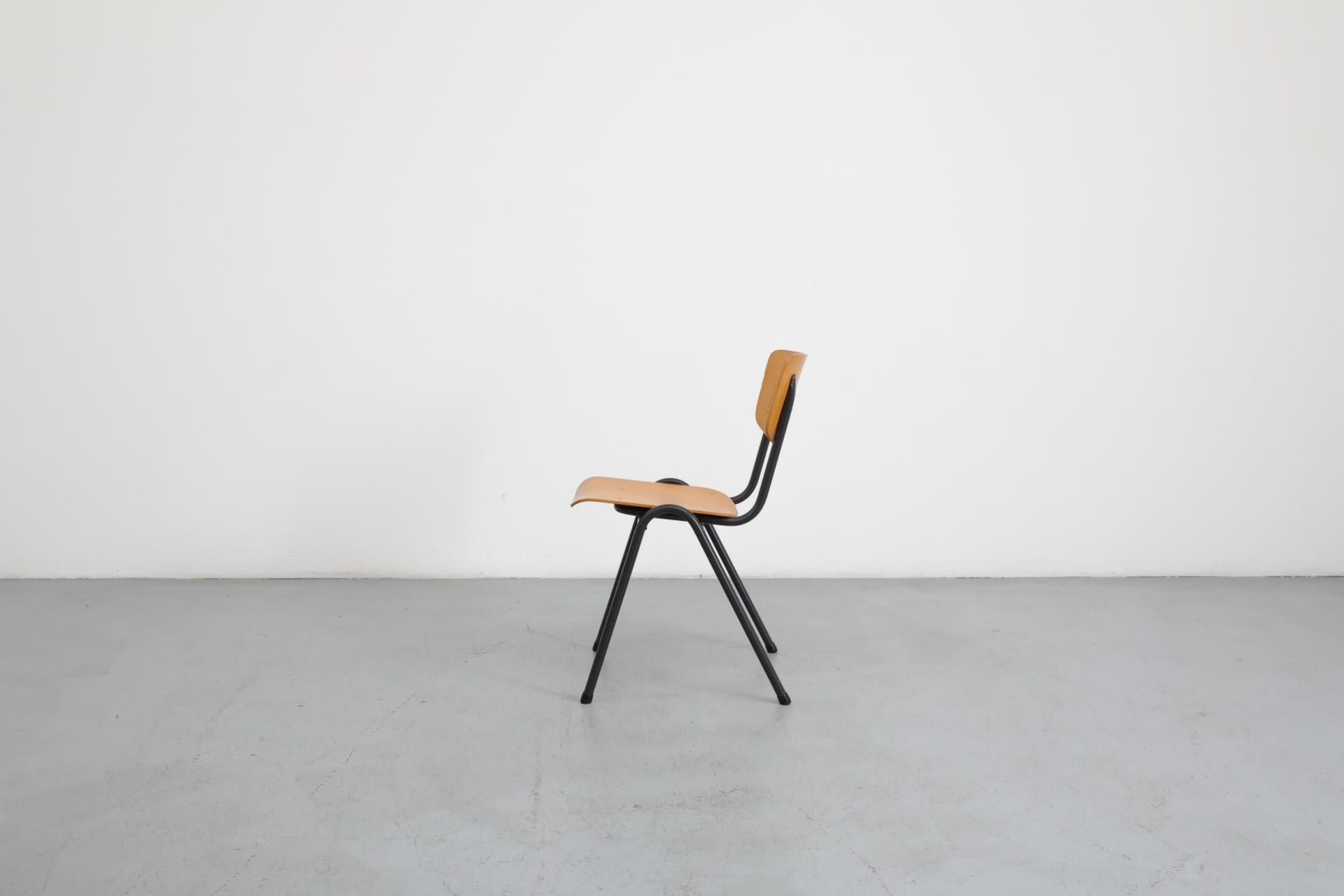 Metal Friso Kramer Style Molded Blonde Plywood Industrial Stacking Chairs For Sale