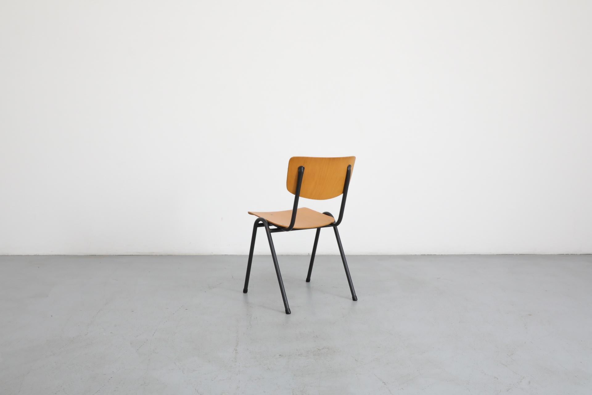 Friso Kramer Style Molded Blonde Plywood Industrial Stacking Chairs For Sale 1