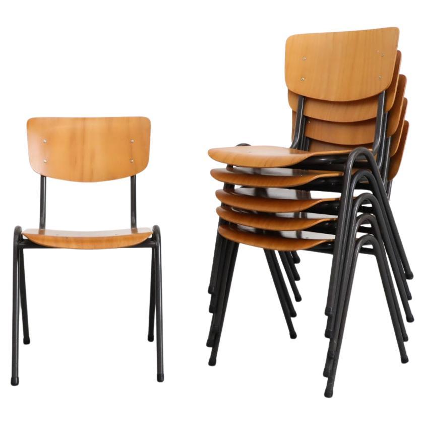 Friso Kramer Style Molded Blonde Plywood Industrial Stacking Chairs For Sale