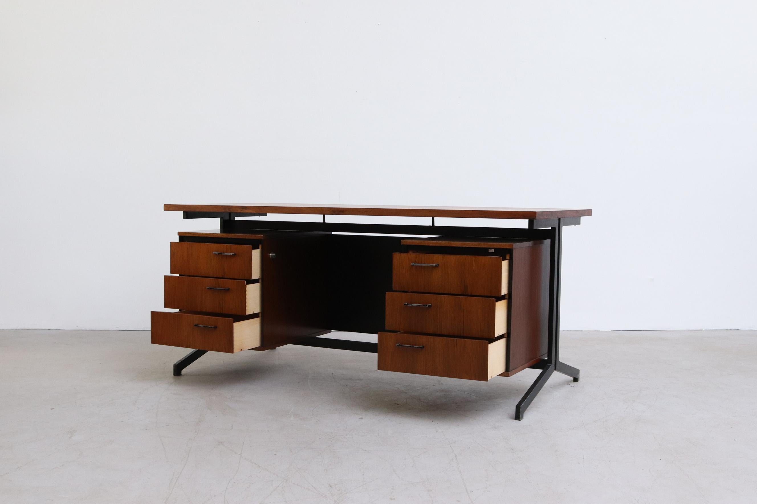 Friso Kramer Style Rosewood and Steel Executive Desk 2
