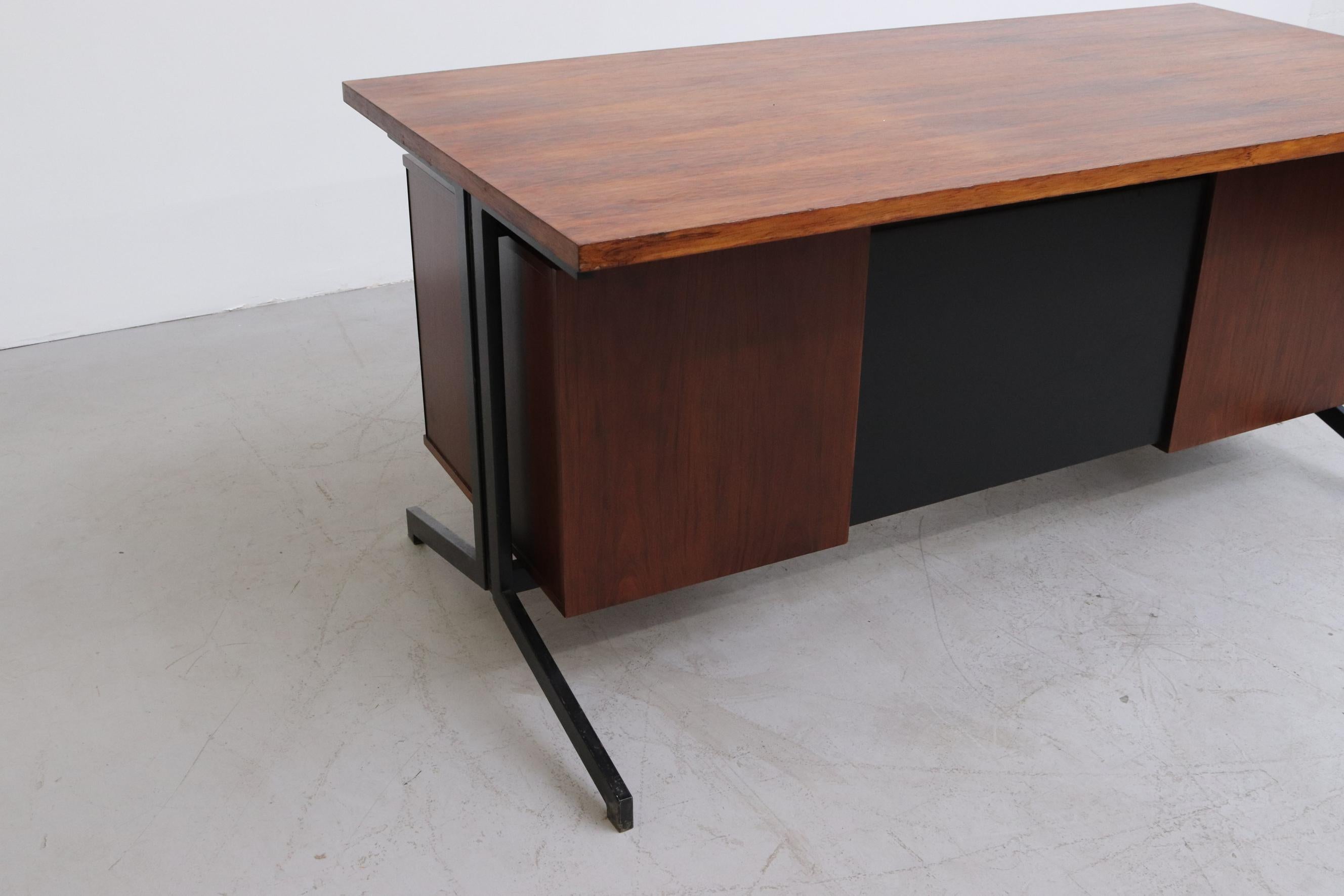 Friso Kramer Style Rosewood and Steel Executive Desk 3