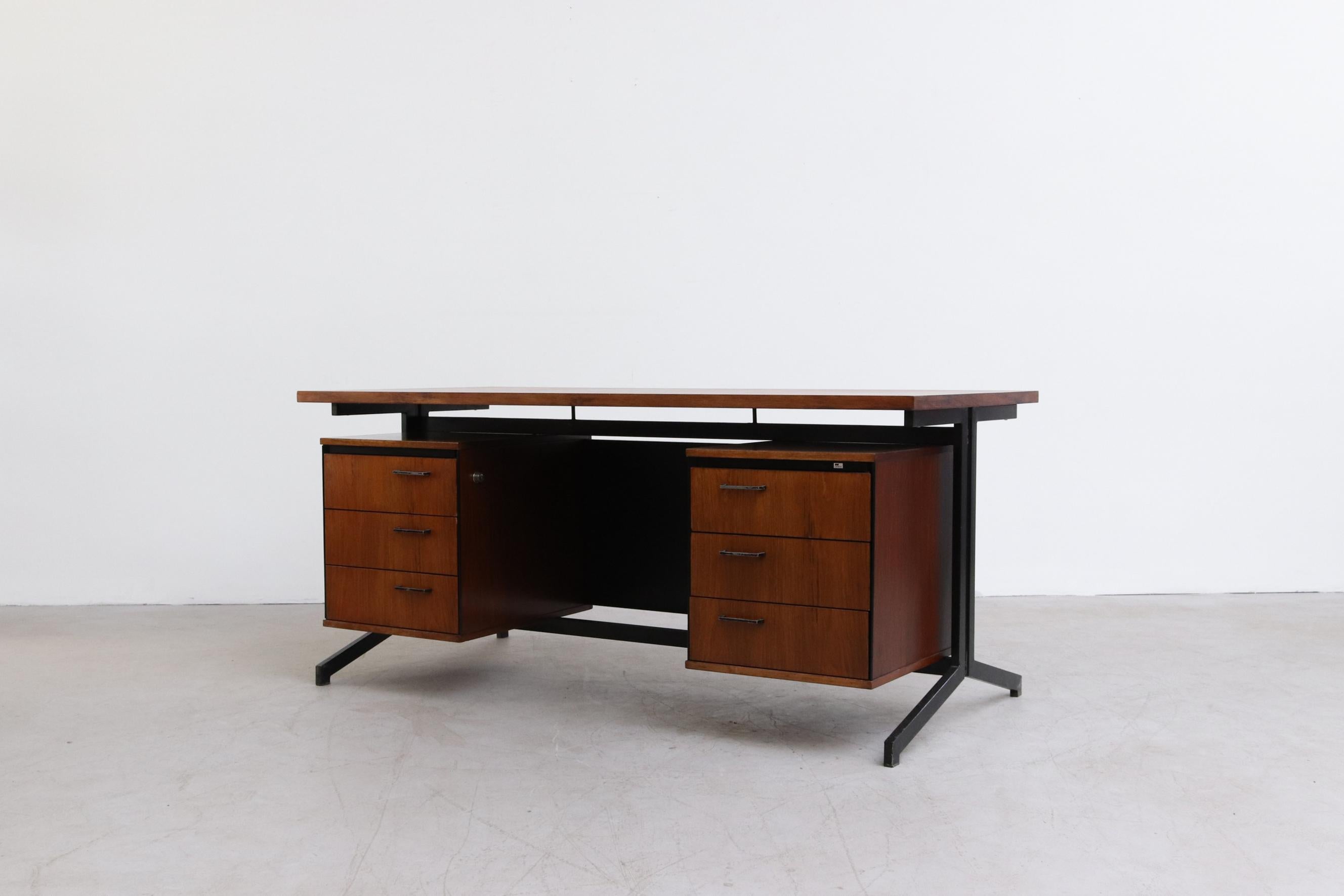 Mid-Century Modern Friso Kramer Style Rosewood and Steel Executive Desk