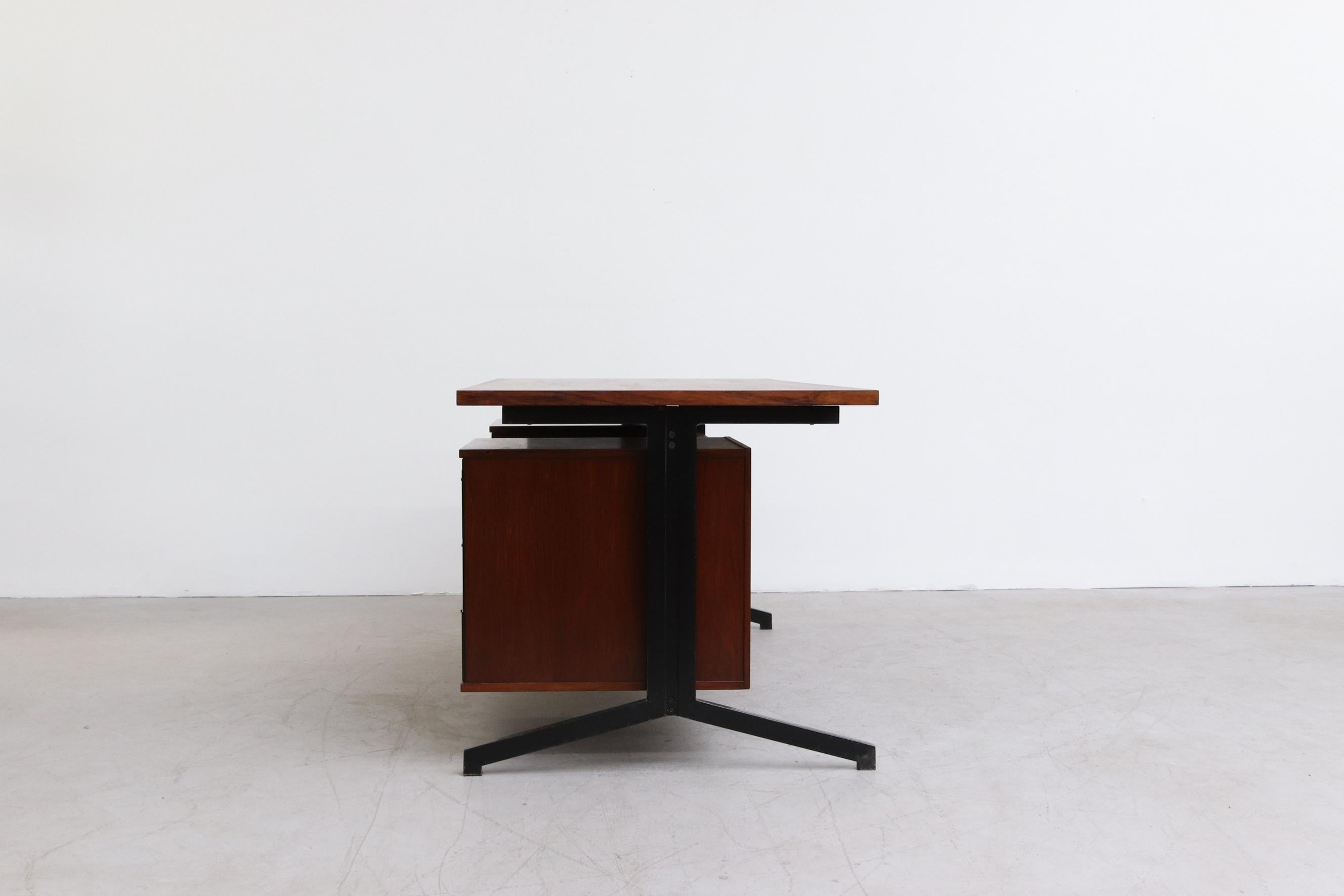 Enameled Friso Kramer Style Rosewood and Steel Executive Desk
