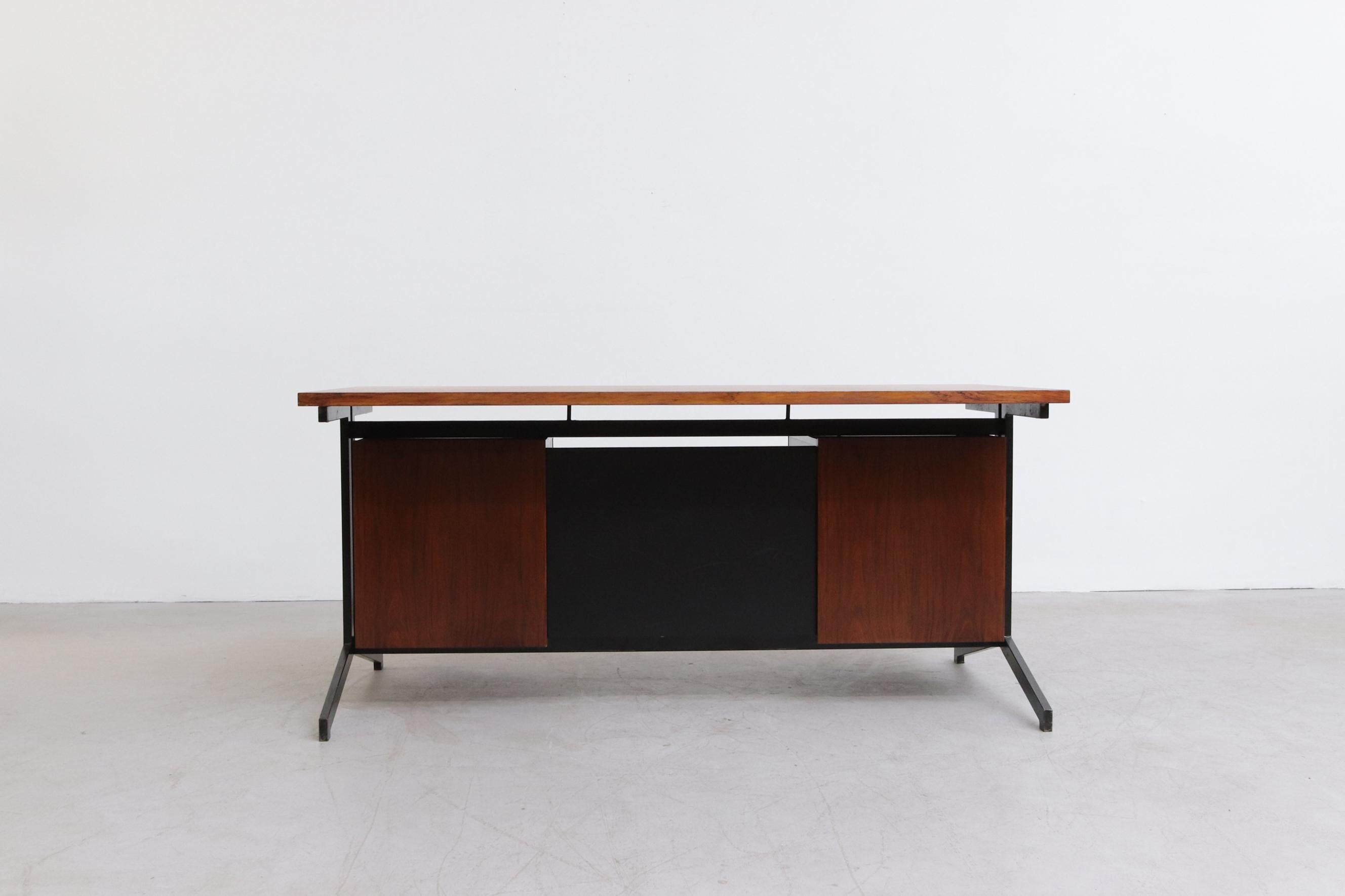 Mid-20th Century Friso Kramer Style Rosewood and Steel Executive Desk