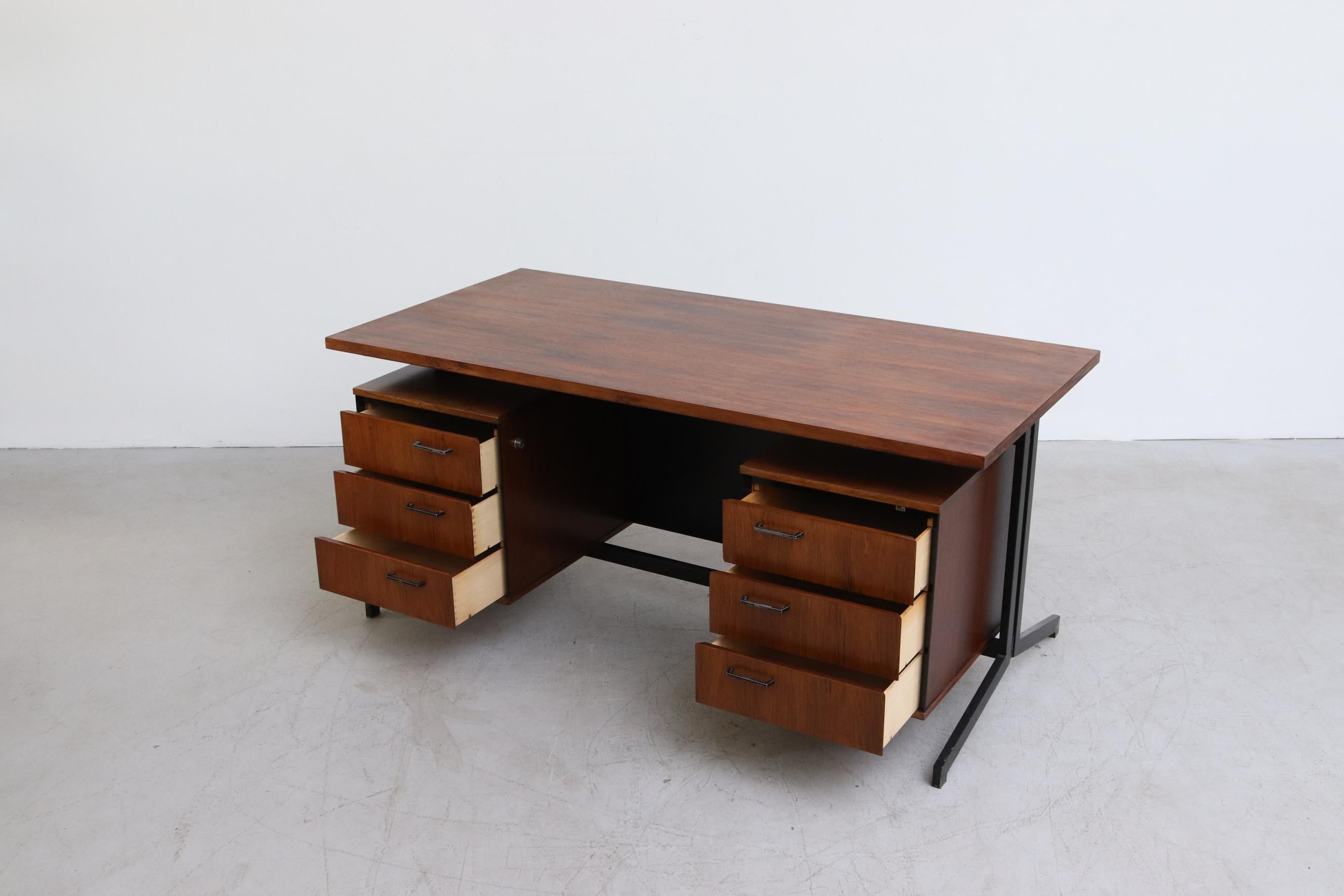 Friso Kramer Style Rosewood and Steel Executive Desk 1