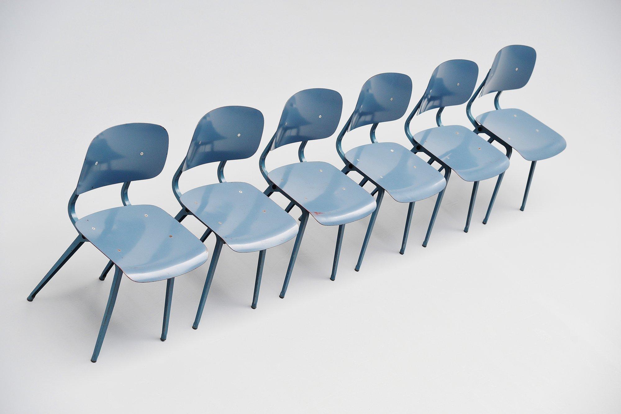 Mid-Century Modern Friso Kramer Uni Colour Revolt Chairs for Ahrend de Cirkel, 1953 Blue
