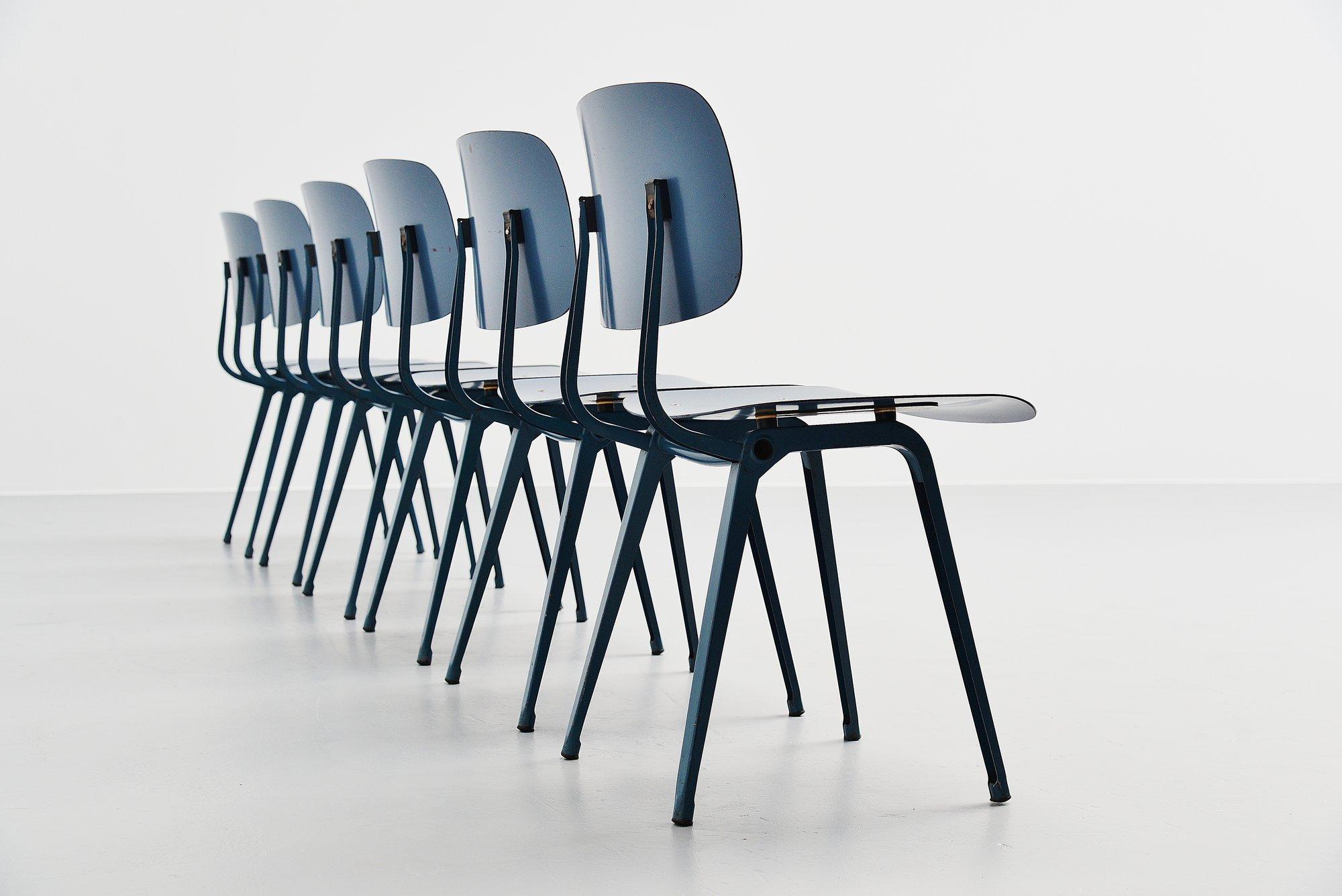 Mid-20th Century Friso Kramer Uni Colour Revolt Chairs for Ahrend de Cirkel, 1953 Blue