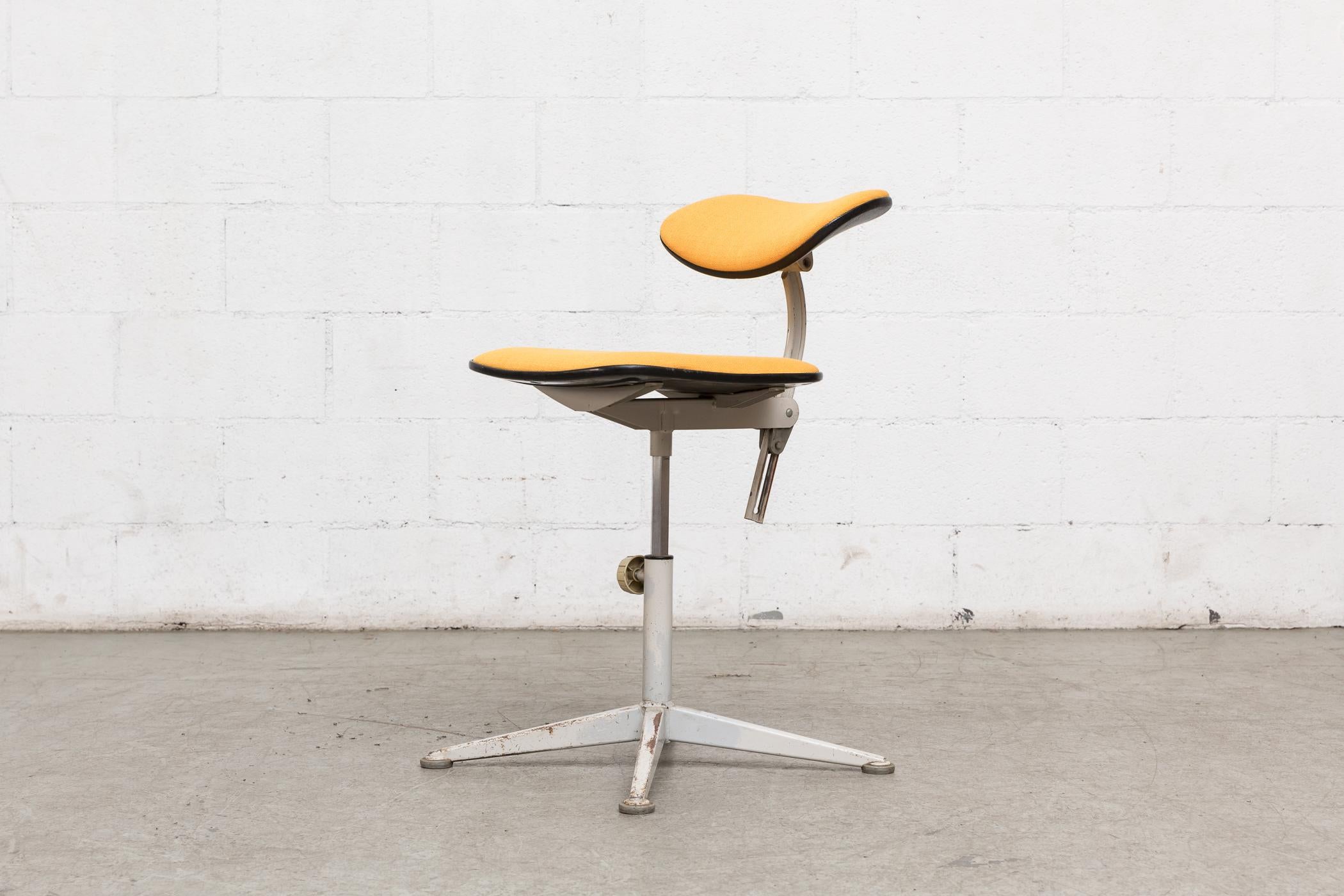 Friso Kramer Upholstered Industrial Drafting Stool In Good Condition In Los Angeles, CA