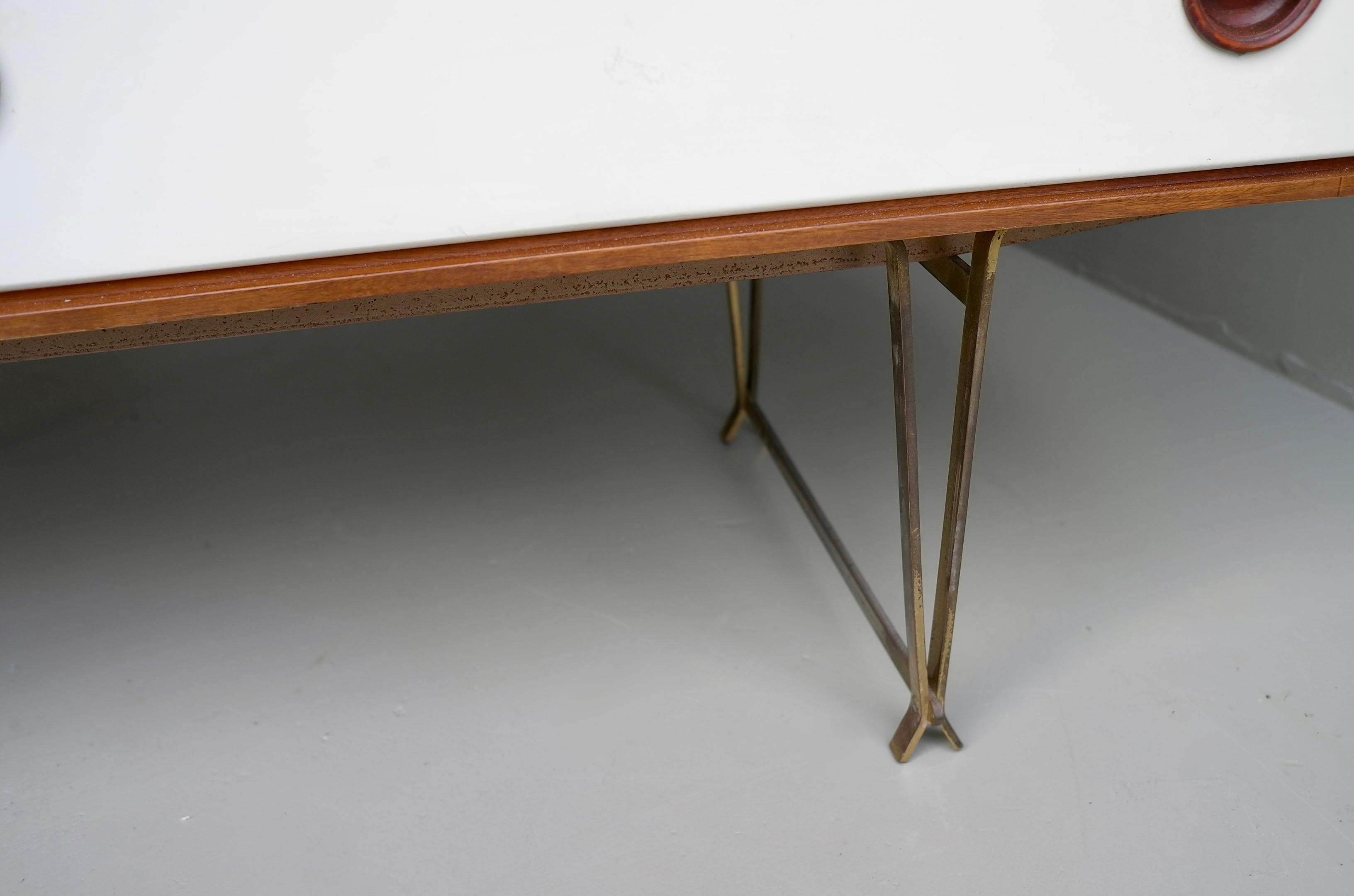 Fristho Sideboard by Wim Crouwel in Teak and White, with Fine Brass Leggs, 1954 1