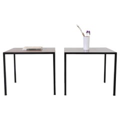 Fristho Square Side Table with Inset Teak Top and Black Enameled Metal Frame