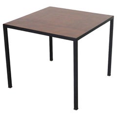 Fristho Square Side Table with Inset Teak Top and Black Enameled Metal Frame