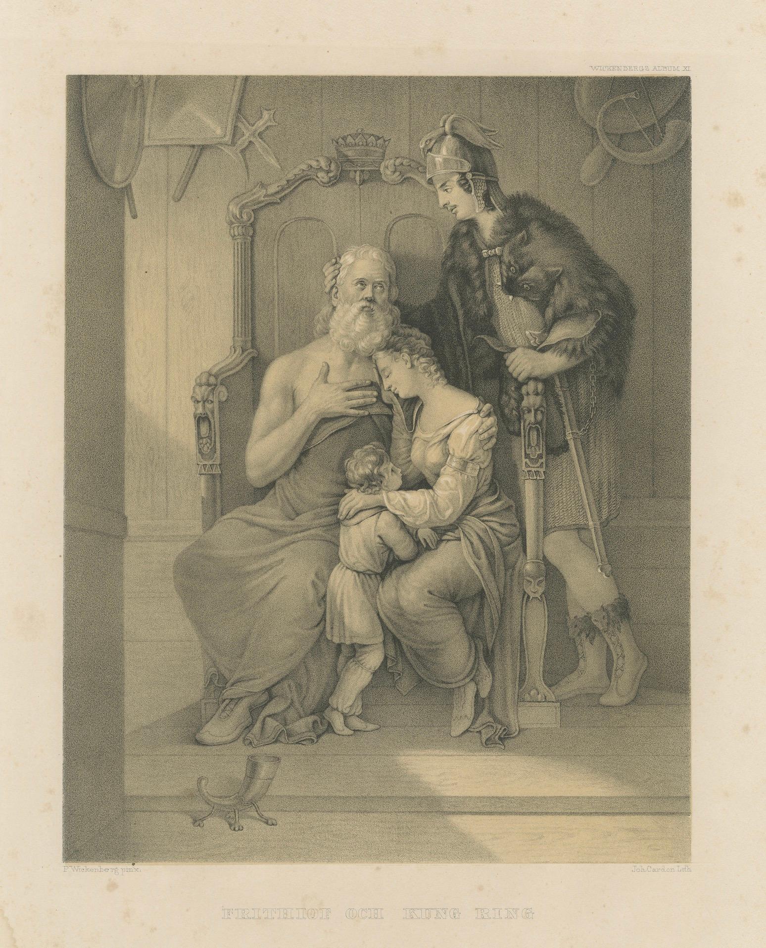 Frithiof and King Ring, Swedish Romantic Lithograph after Pehr Wickenberg, 1850