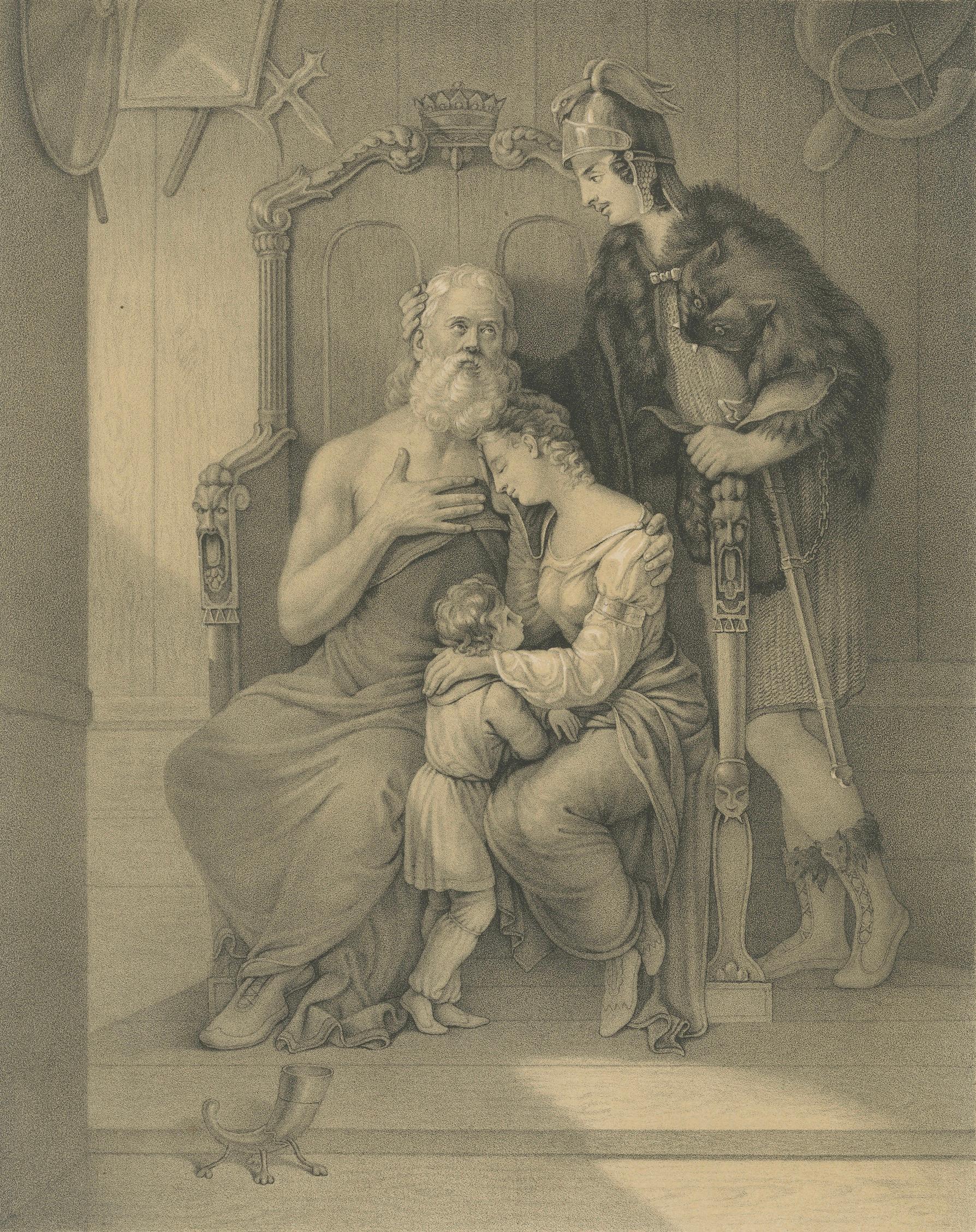 Frithiof and King Ring, Swedish Romantic Lithograph after Pehr Wickenberg, 1850
