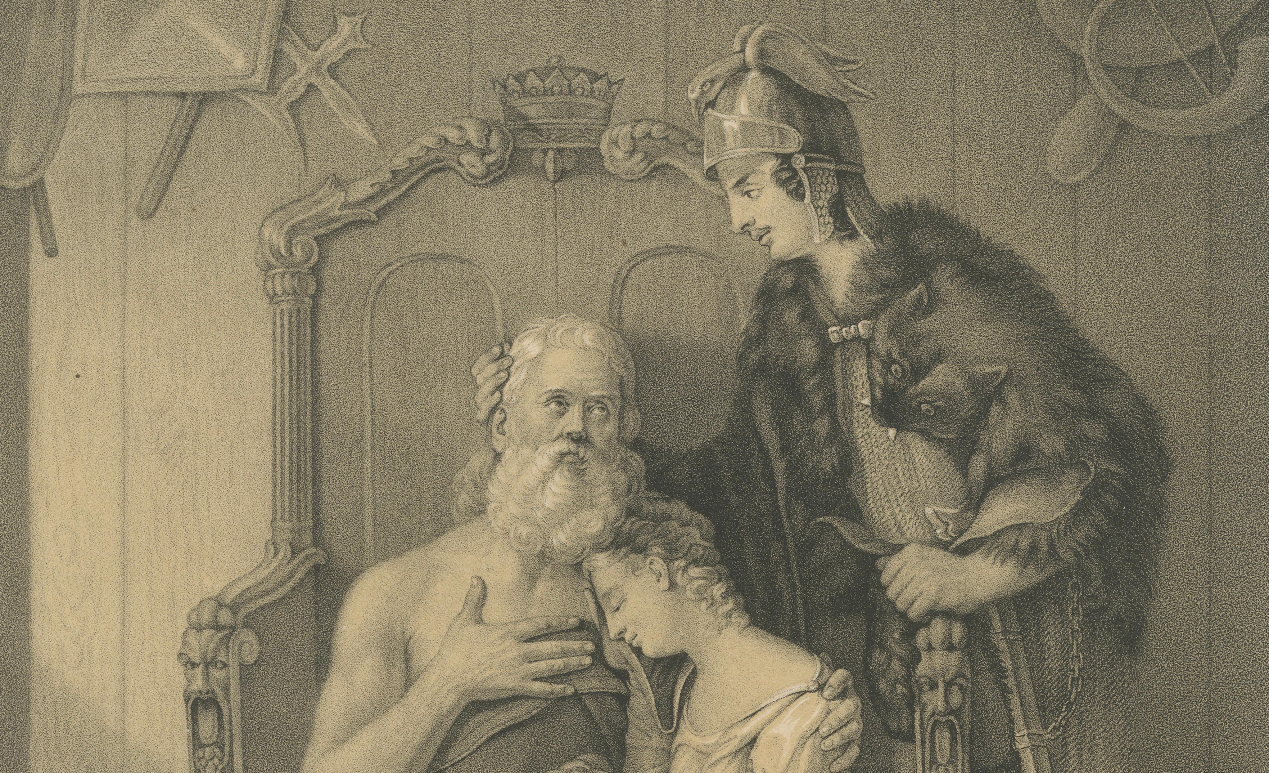 Frithiof and King Ring, Swedish Romantic Lithograph after Pehr Wickenberg, 1850