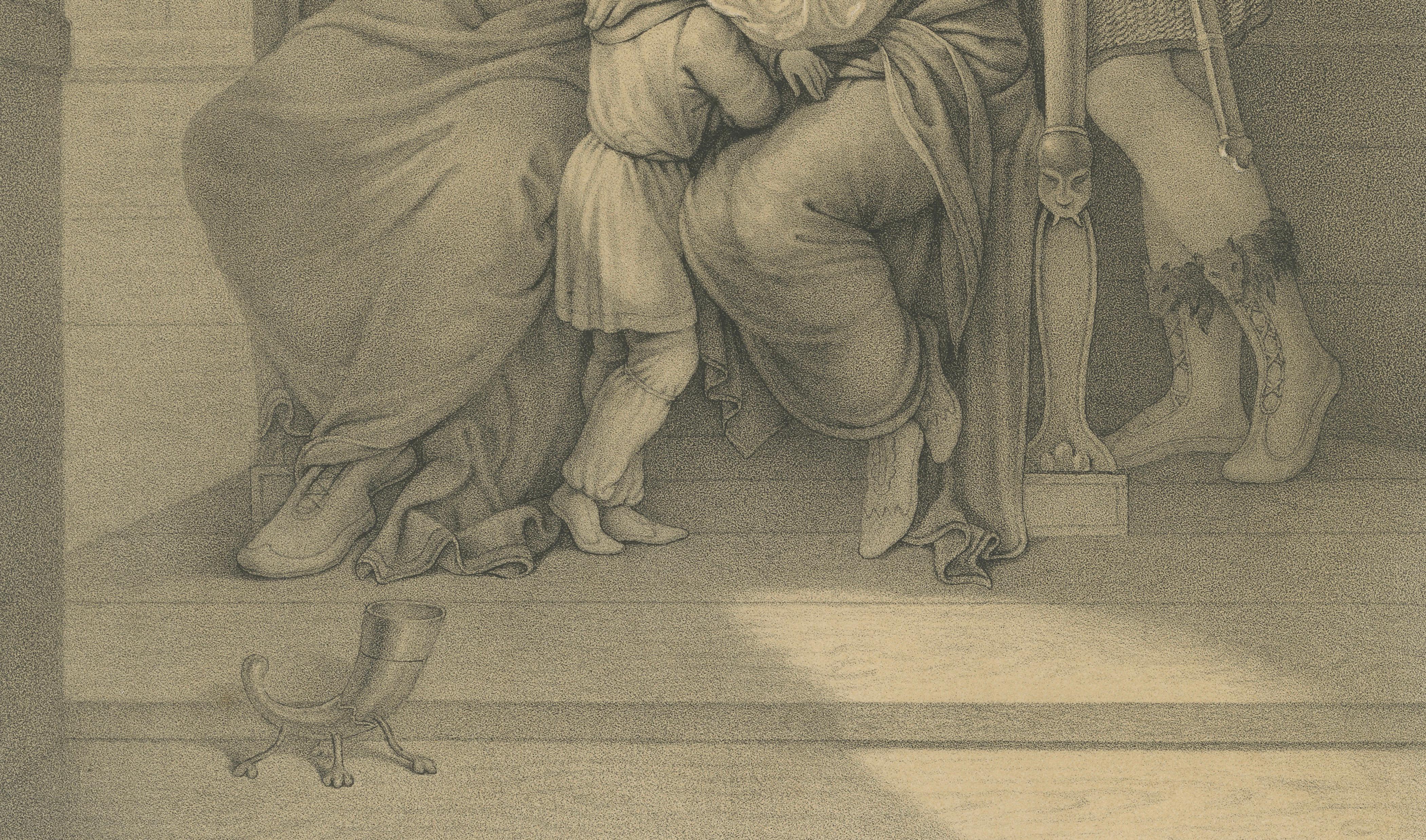 Frithiof and King Ring, Swedish Romantic Lithograph after Pehr Wickenberg, 1850