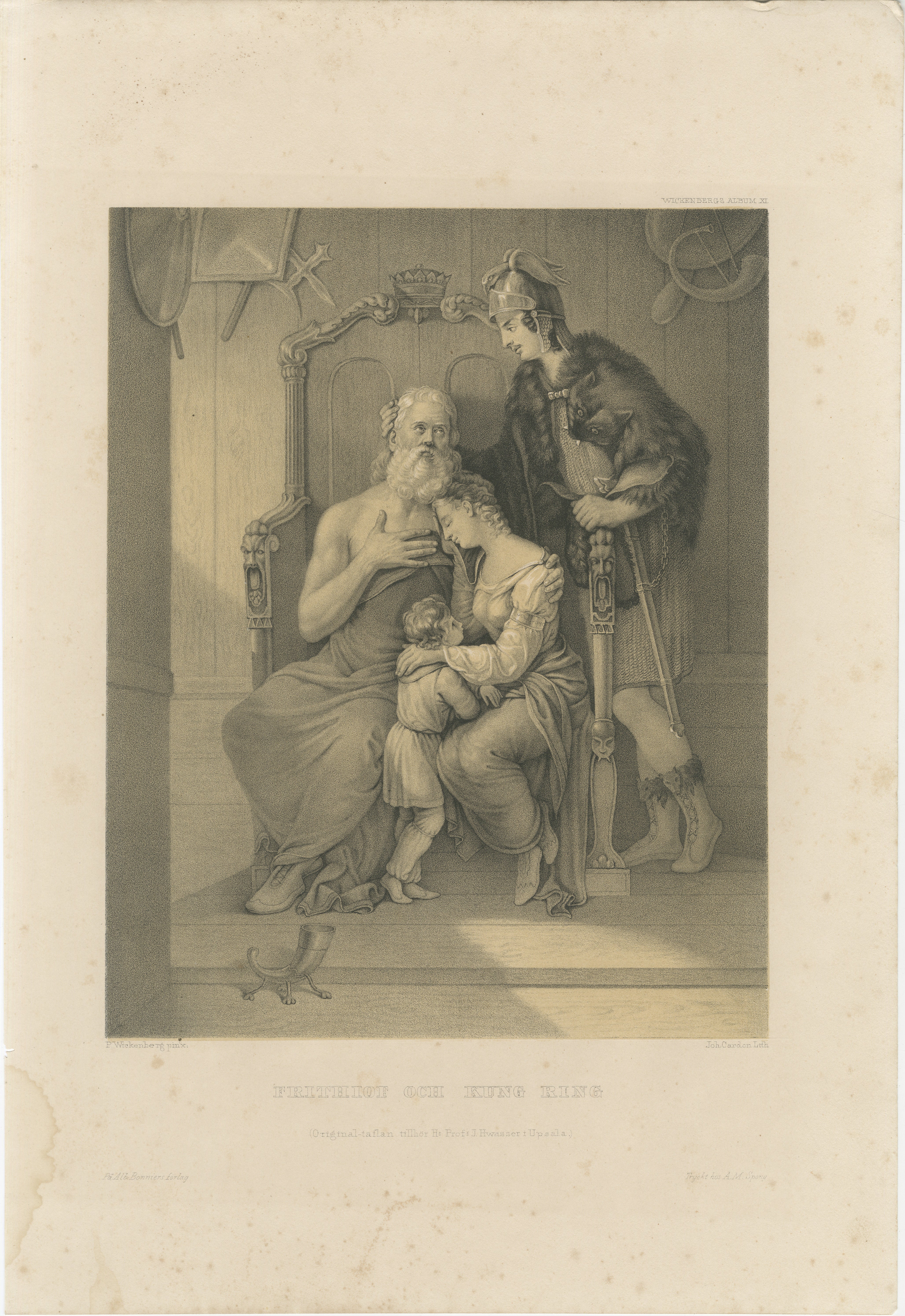 Frithiof and King Ring, Swedish Romantic Lithograph after Pehr Wickenberg, 1850