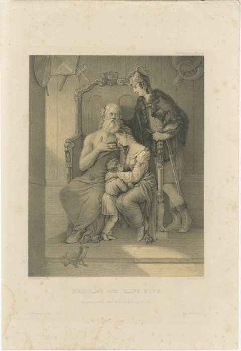 Frithiof and King Ring, Swedish Romantic Lithograph after Pehr Wickenberg, 1850
