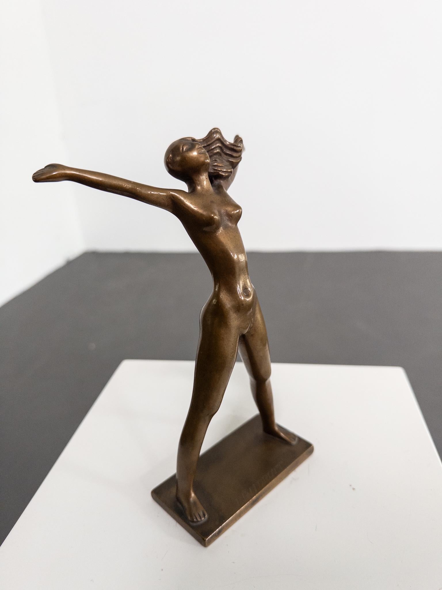 Mid-20th Century “Fritidsflickan” – Bronze Sculpture by Stig Blomberg for Ystad Brons, Sweden For Sale