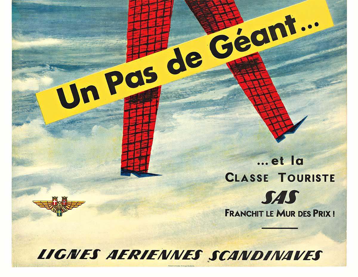 Original SAS One Giant Leap Vintage-Reiseplakat Un Pas de Geant, SAS, Un Pas de Geant (Konzeptionell), Print, von Fritjof Pedersen