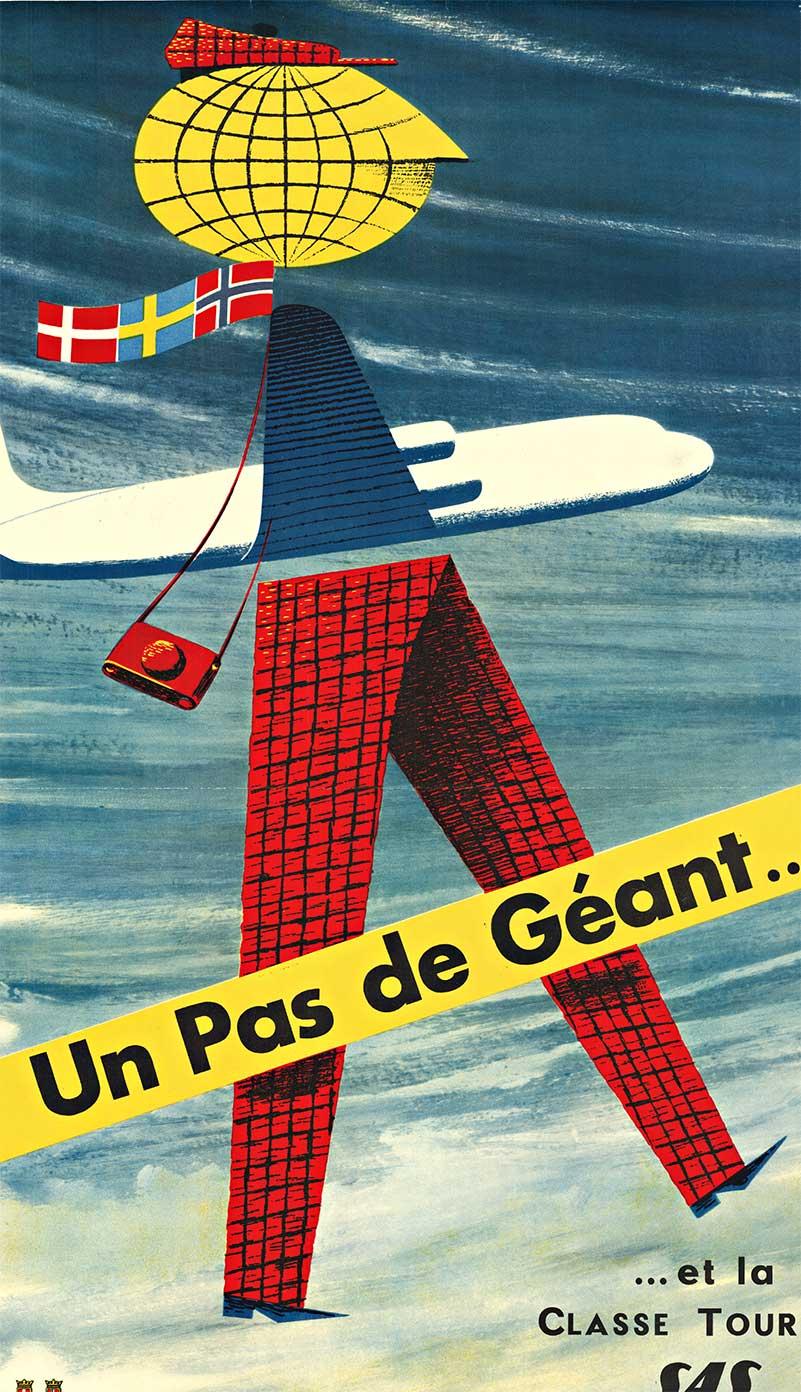 Original SAS One Giant Leap Vintage-Reiseplakat Un Pas de Geant, SAS, Un Pas de Geant (Grün), Print, von Fritjof Pedersen