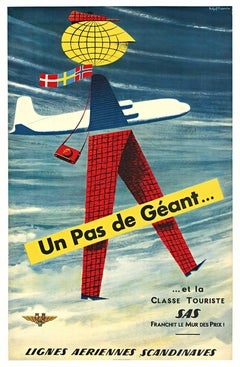 Original SAS One Giant Leap vintage travel poster / Un Pas de Geant