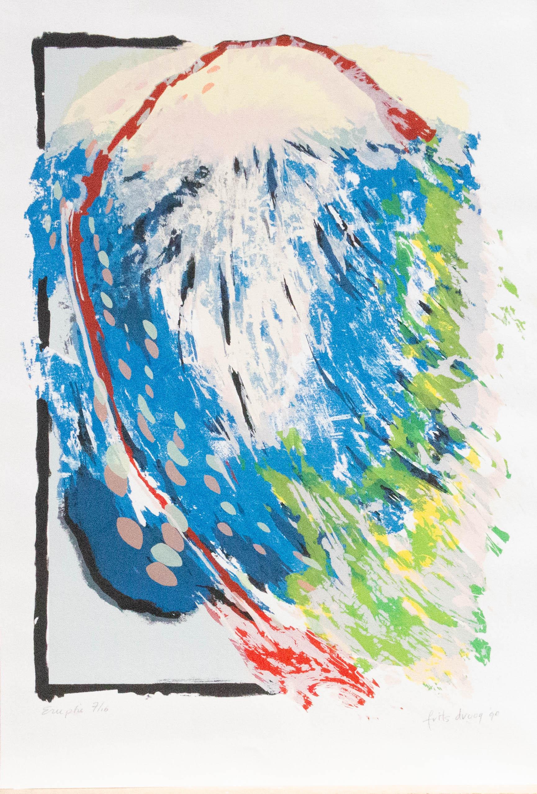 Frits Droog (b.1949) - 1990 Silkscreen, Eruption For Sale 1