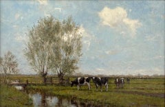 Bij Noorden Landscape Oil Painting on Canvas Cows Meadow Nature In Stock