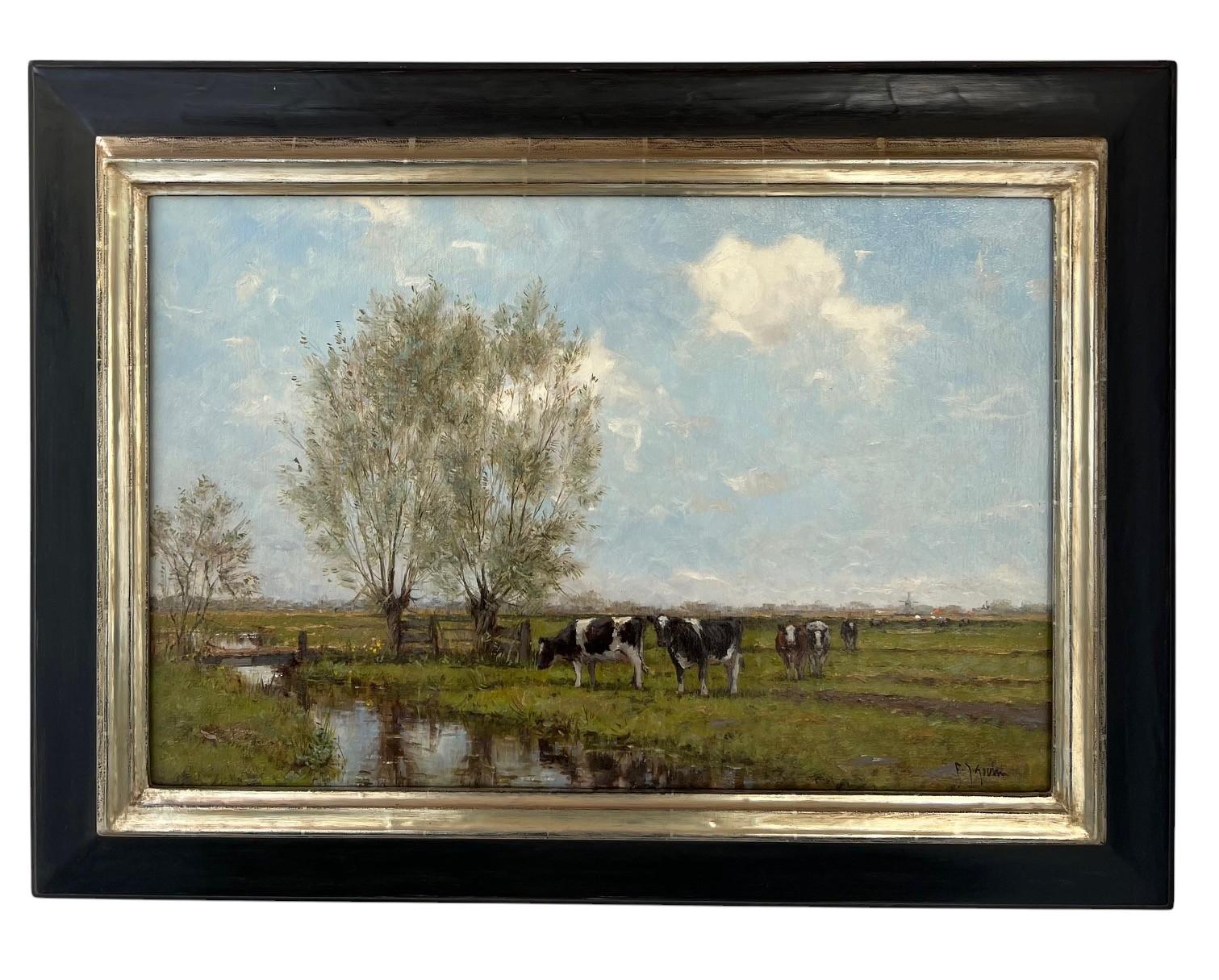 Bij Noorden Landscape Oil Painting on Canvas Cows Meadow Nature In Stock