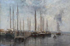 Bij West Terschelling Oil Painting on Canvas Landscape Water Sail Ship In Stock