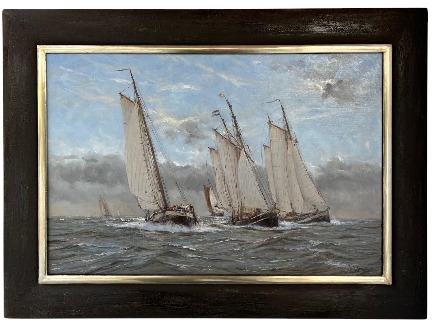 Brandaris Race Oil Painting on Canvas Sail Boat Ship Water Landscape In Stock